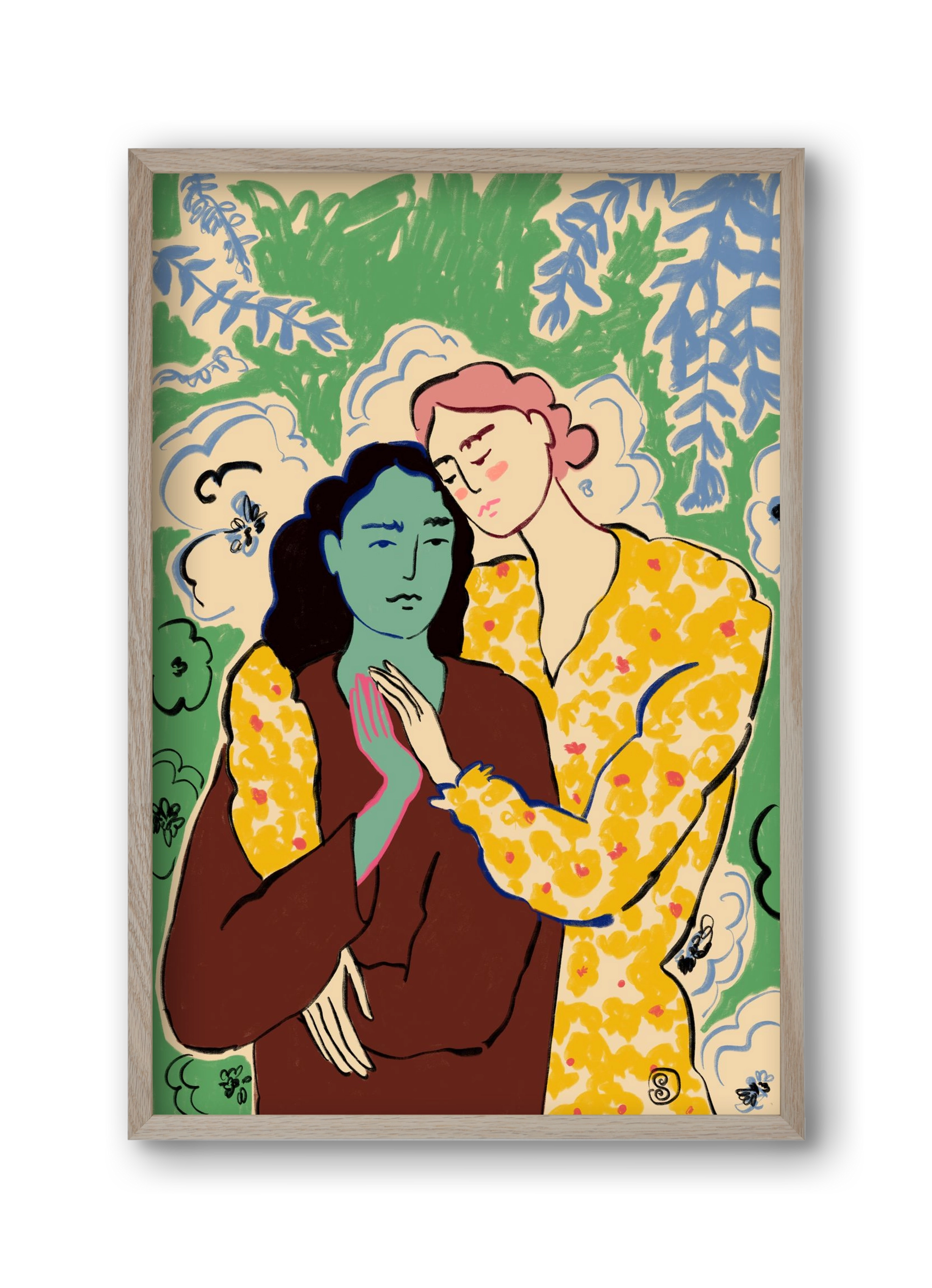 HOLDING HANDS, 30x45 cm (30x45 cm), Tölgy keret