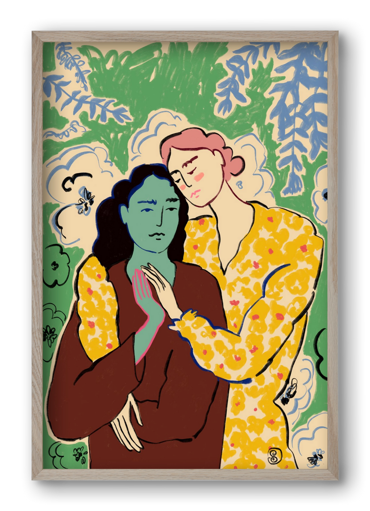 HOLDING HANDS, 40x60 cm (40x60 cm), Tölgy keret