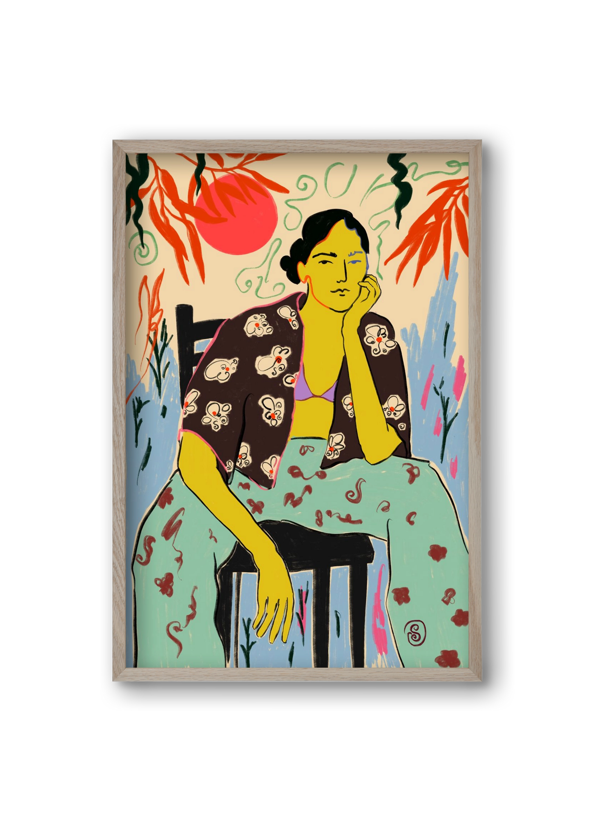 SUN AND WAVES, 20x30 cm (20x30 cm), Tölgy keret