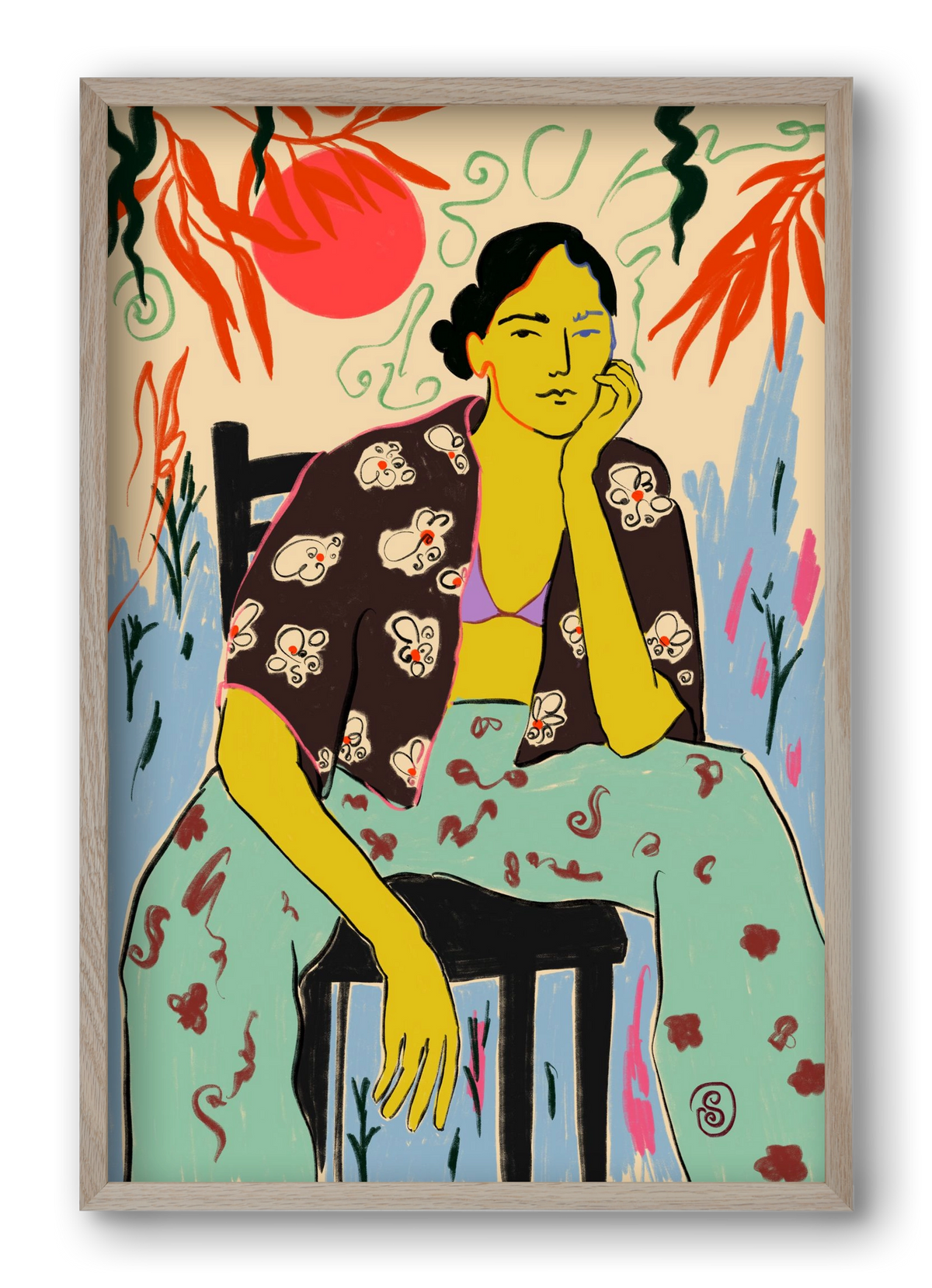 SUN AND WAVES, 40x60 cm (40x60 cm), Tölgy keret