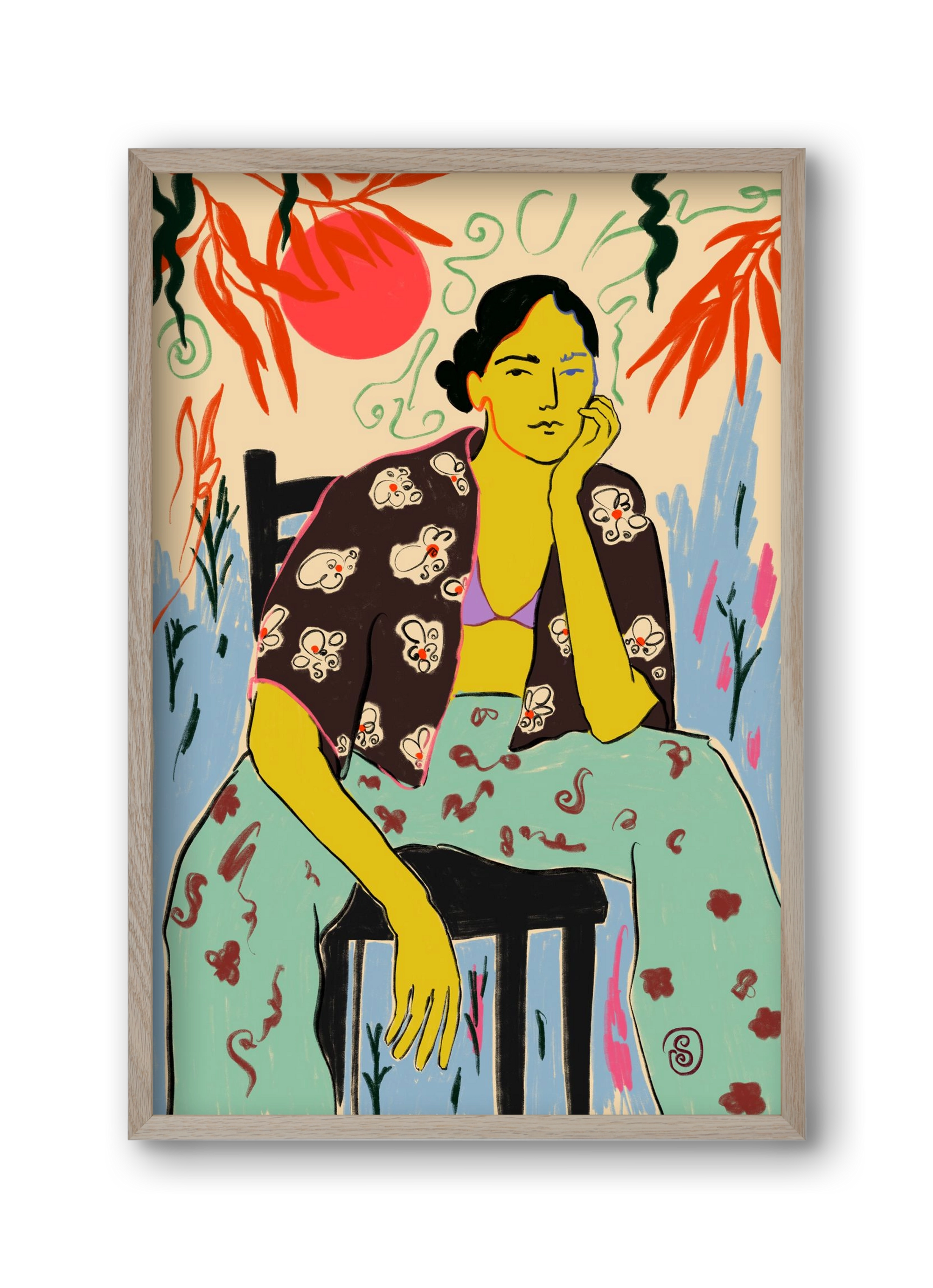 SUN AND WAVES, 30x45 cm (30x45 cm), Tölgy keret