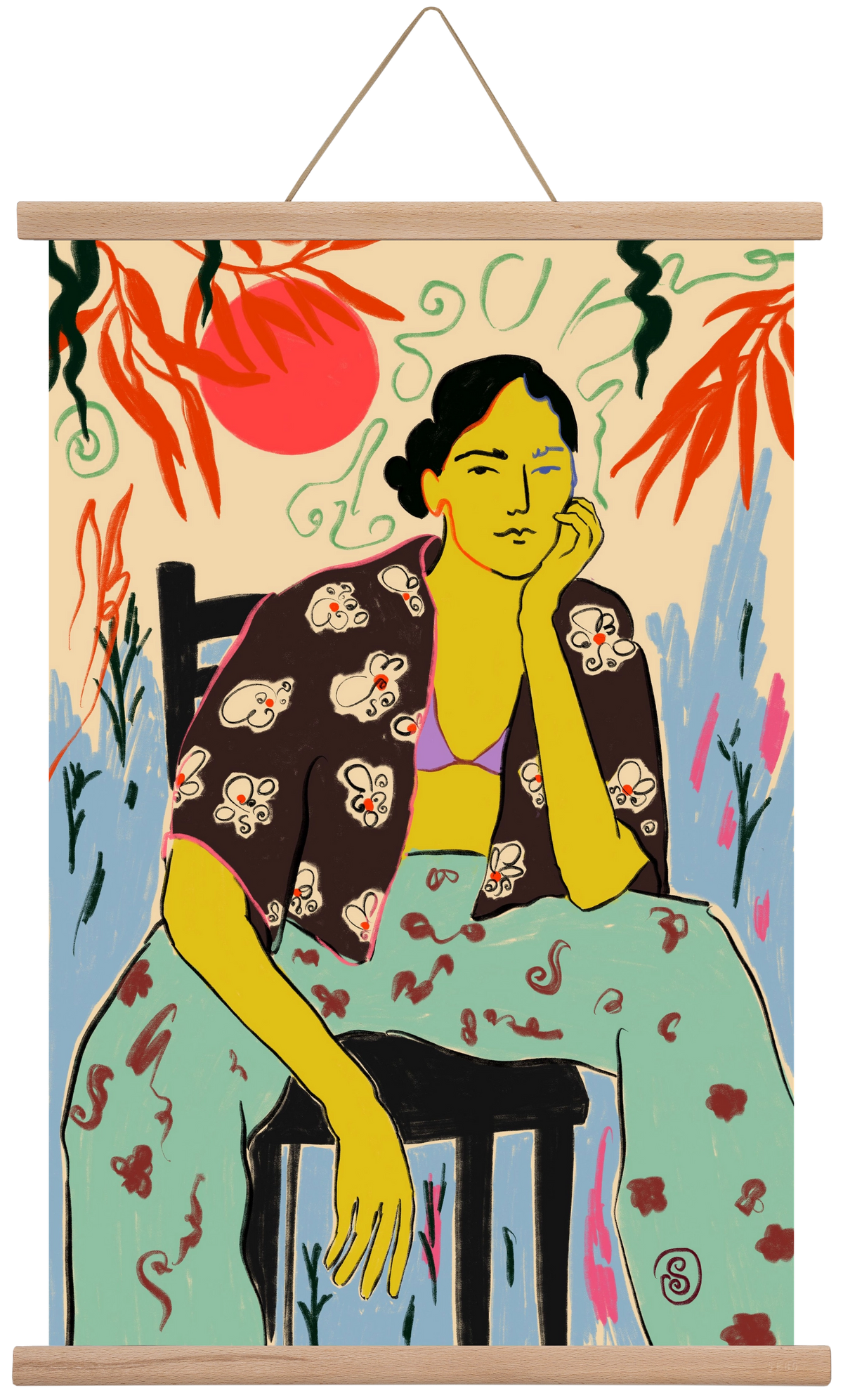 SUN AND WAVES, 40x60 cm (40x60 cm), Tölgy akasztó