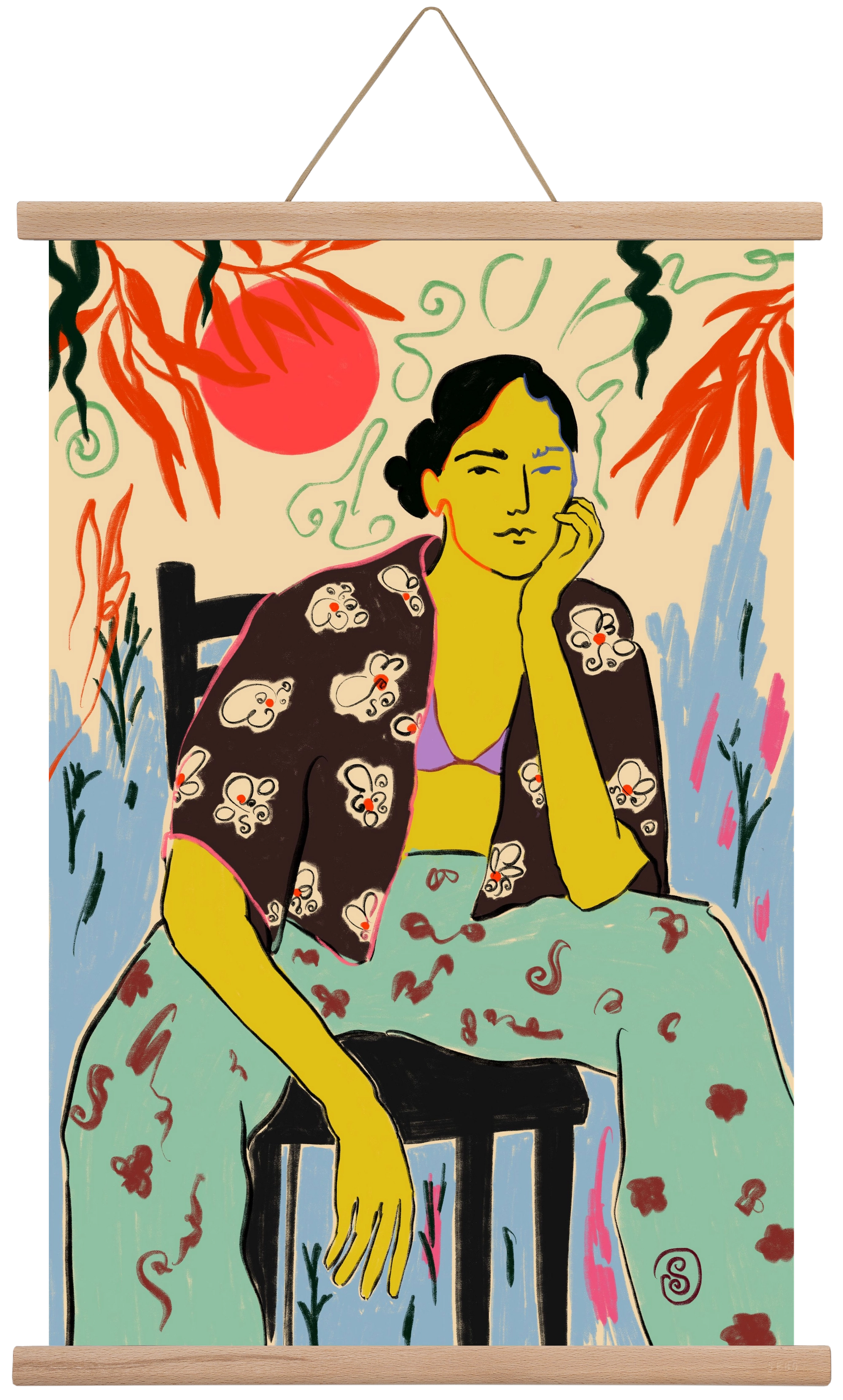 SUN AND WAVES, 40x60 cm (40x60 cm), Tölgy akasztó