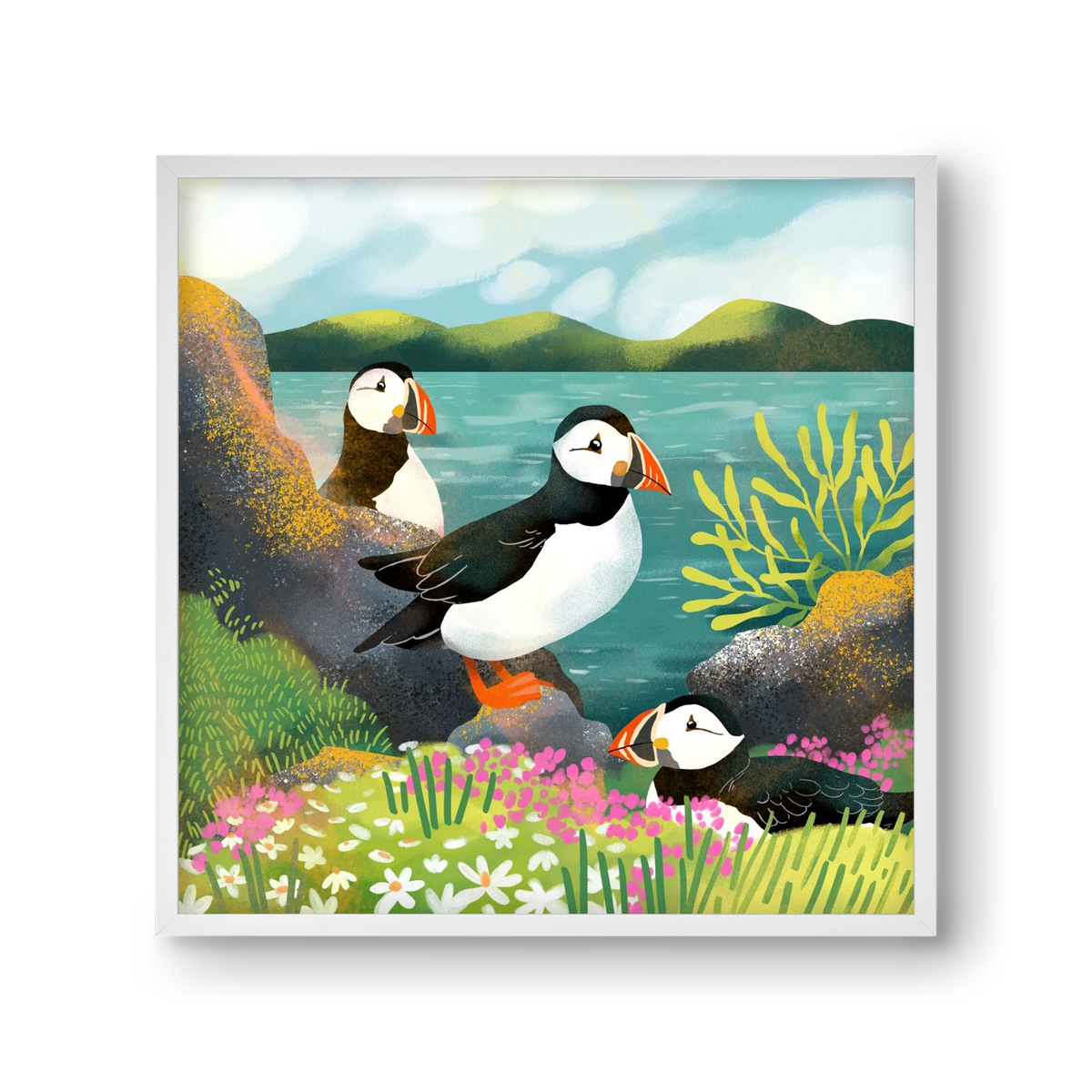 Lundák a parton, 30x30 cm (30x30 cm), Fehér keret