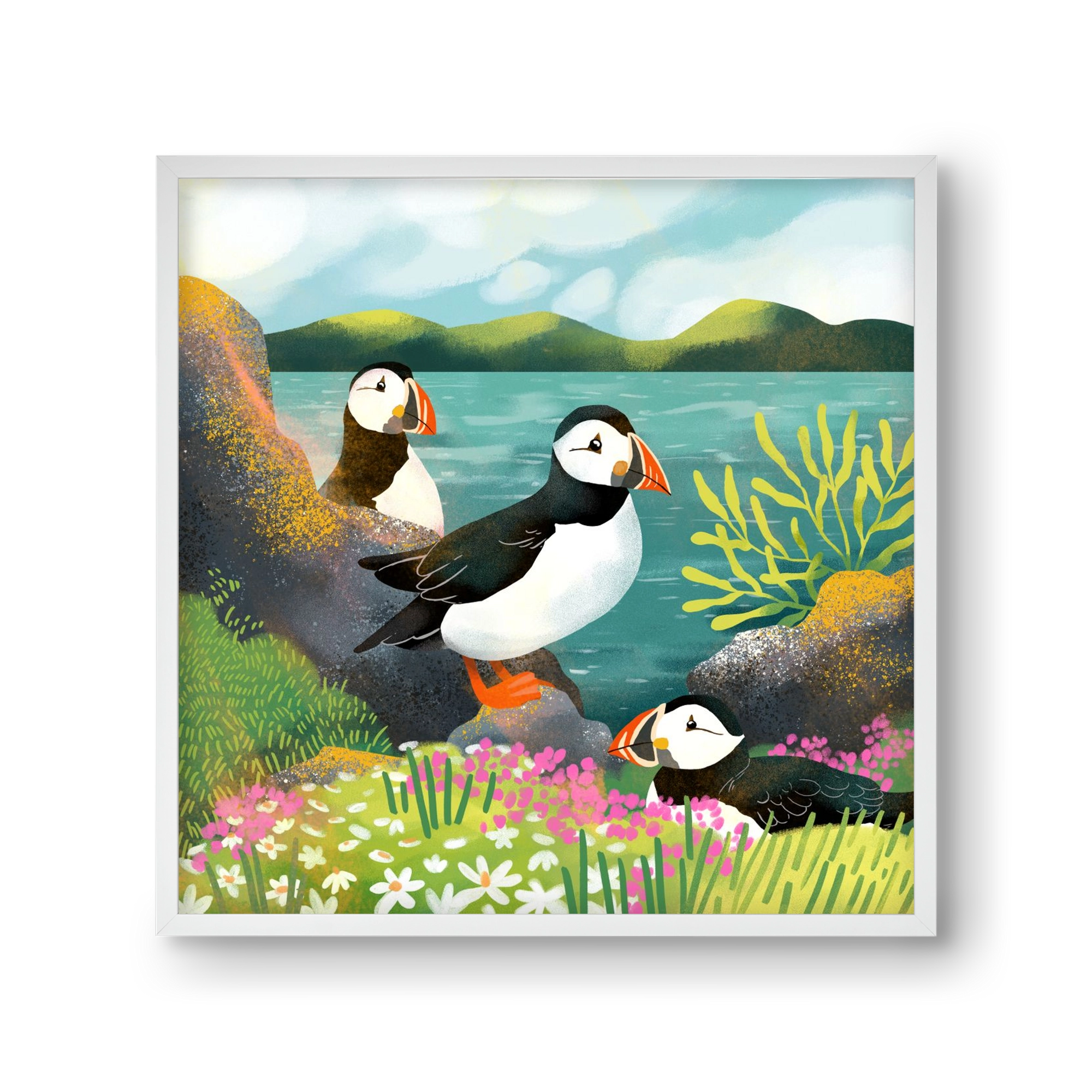 Lundák a parton, 30x30 cm (30x30 cm), Fehér keret