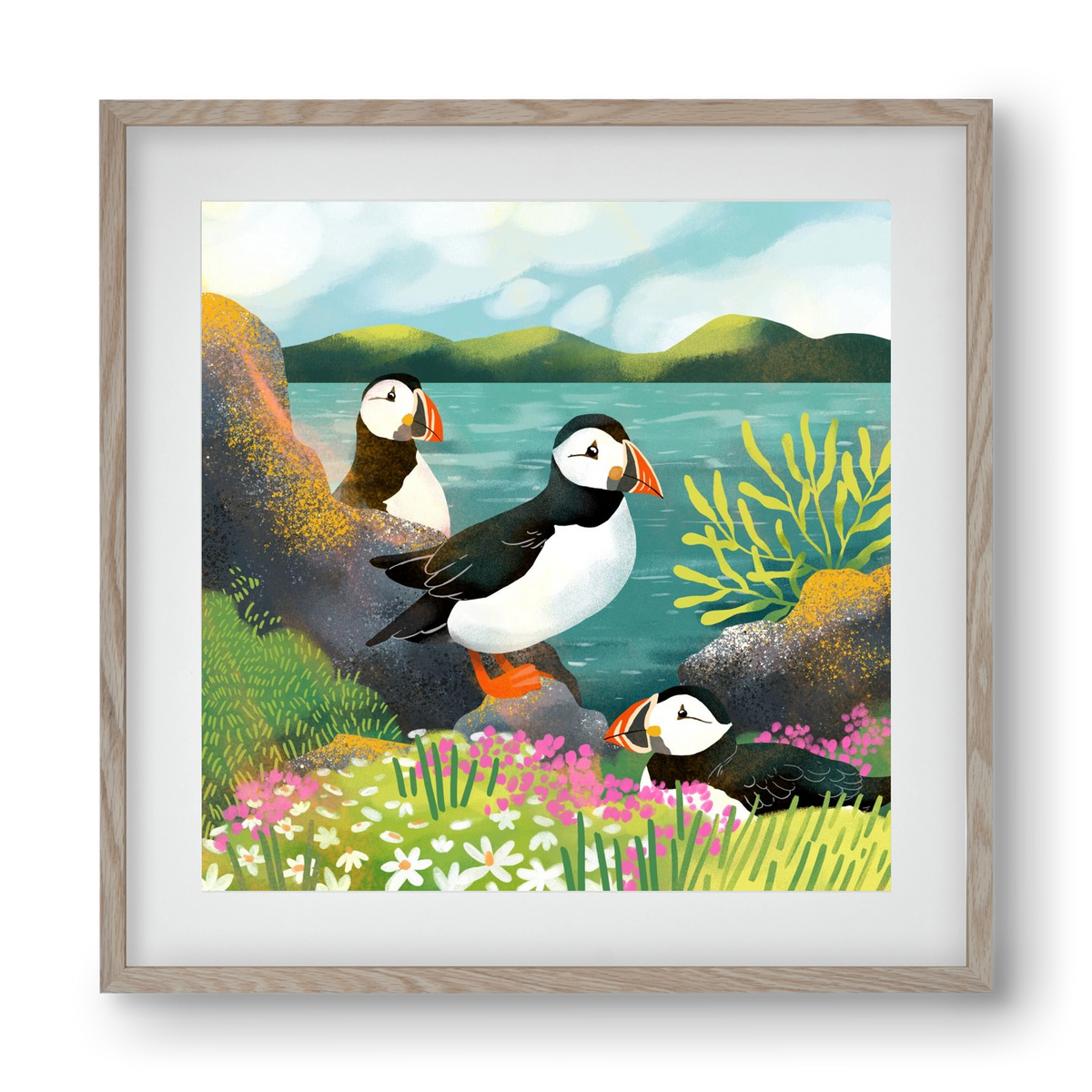 Lundák a parton, 40x40 cm (30x30 cm), Tölgy keret, paszpartuval