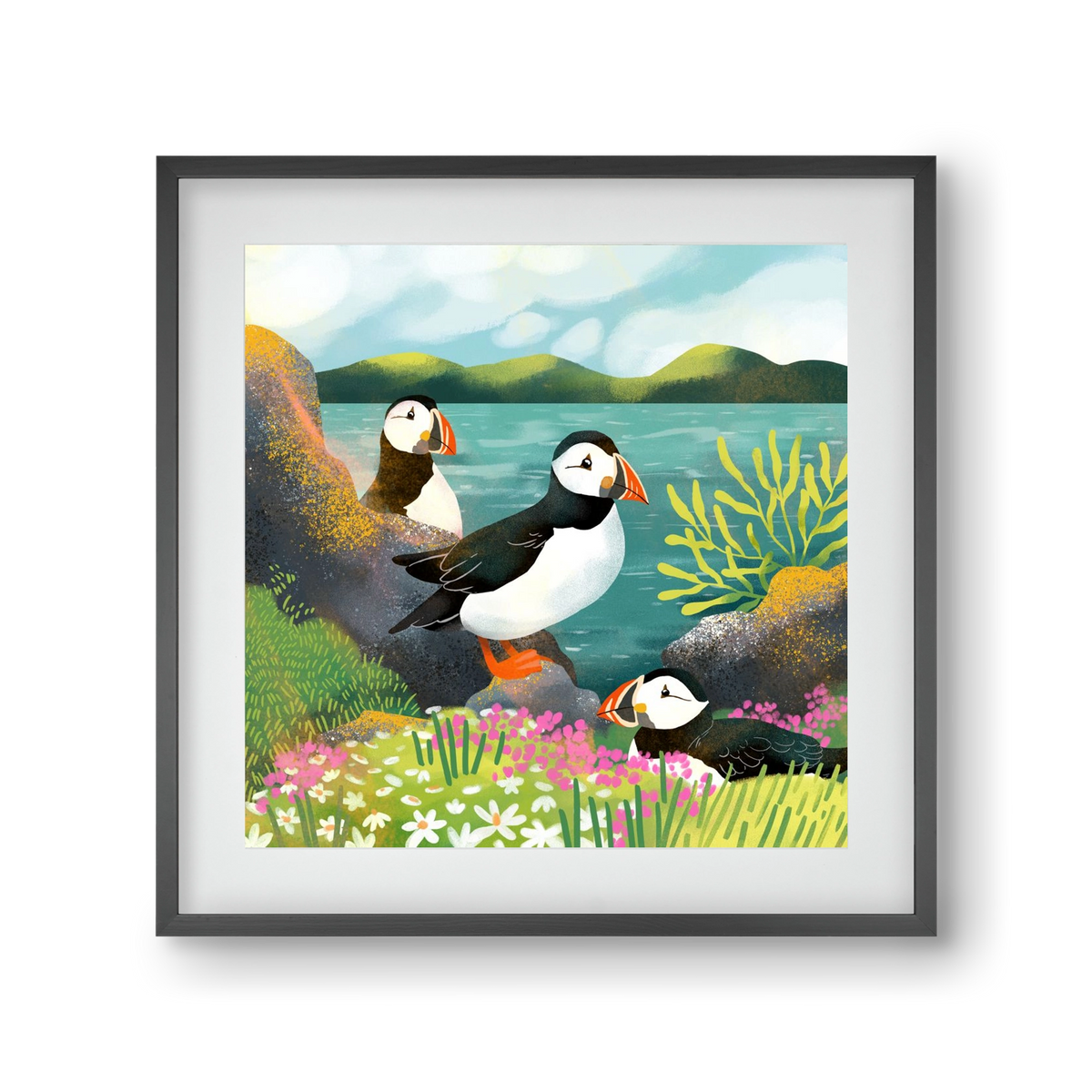 Lundák a parton, 30x30 cm (20x20 cm), Fekete keret, paszpartuval