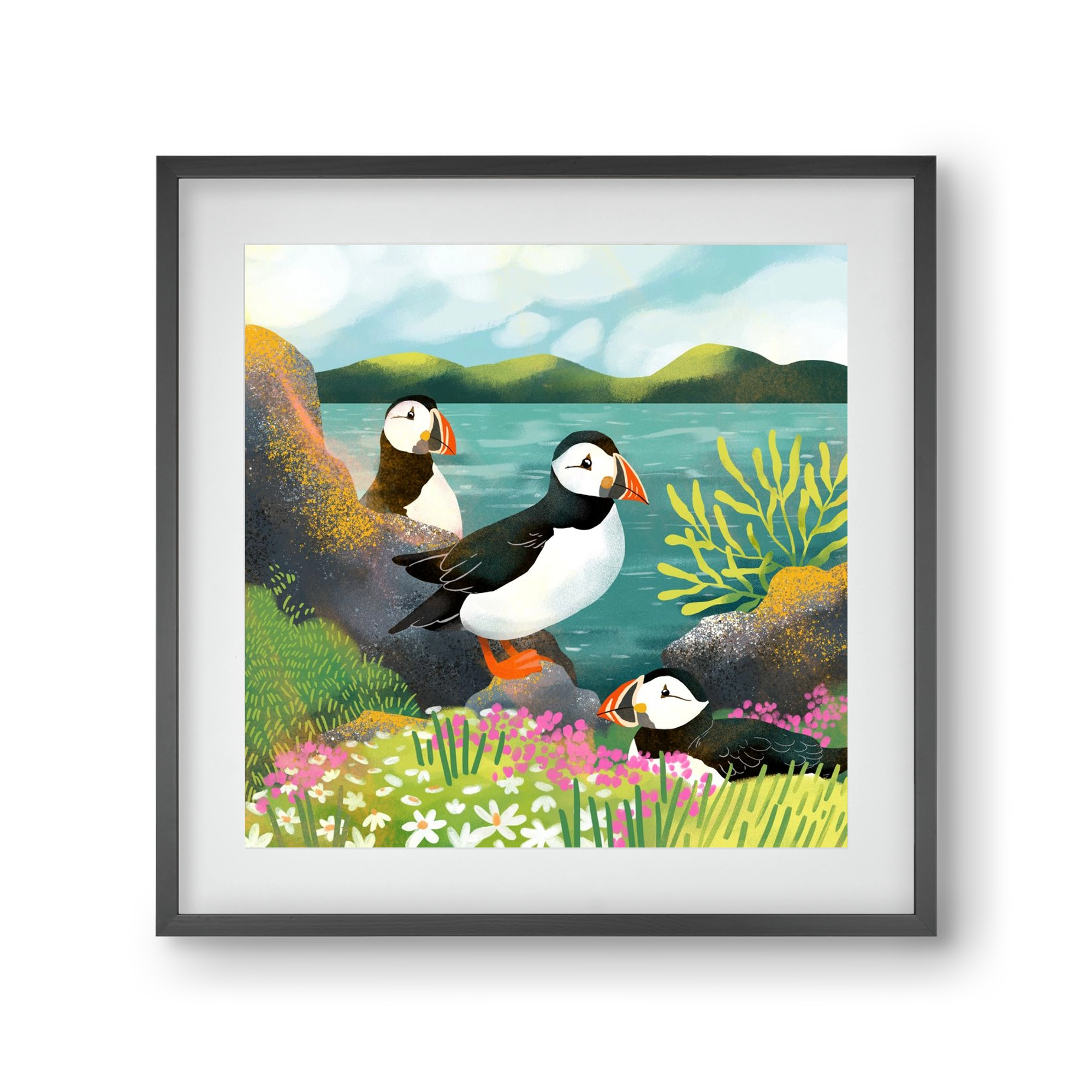 Lundák a parton, 30x30 cm (20x20 cm), Fekete keret, paszpartuval