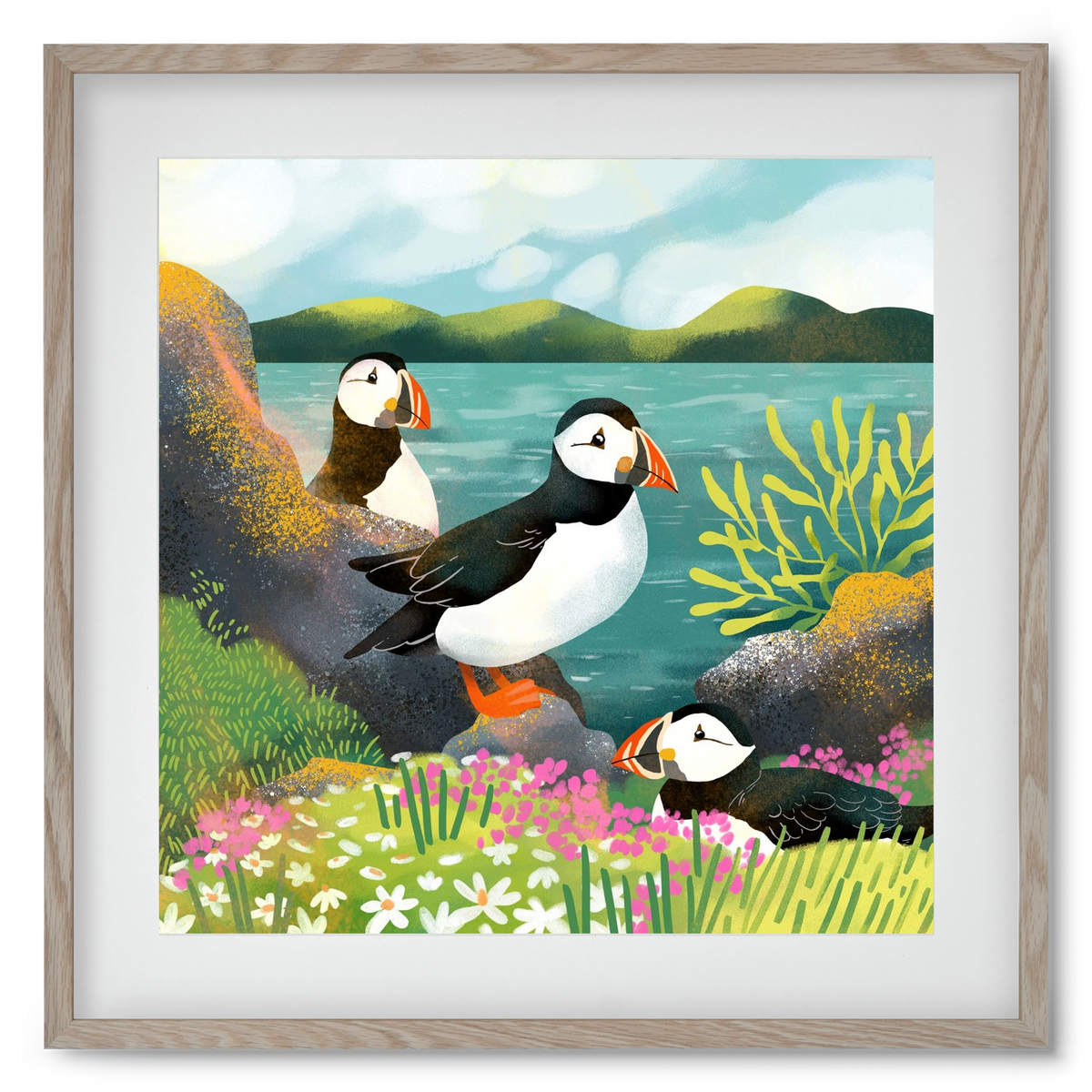 Lundák a parton, 50x50 cm (40x40 cm), Tölgy keret, paszpartuval