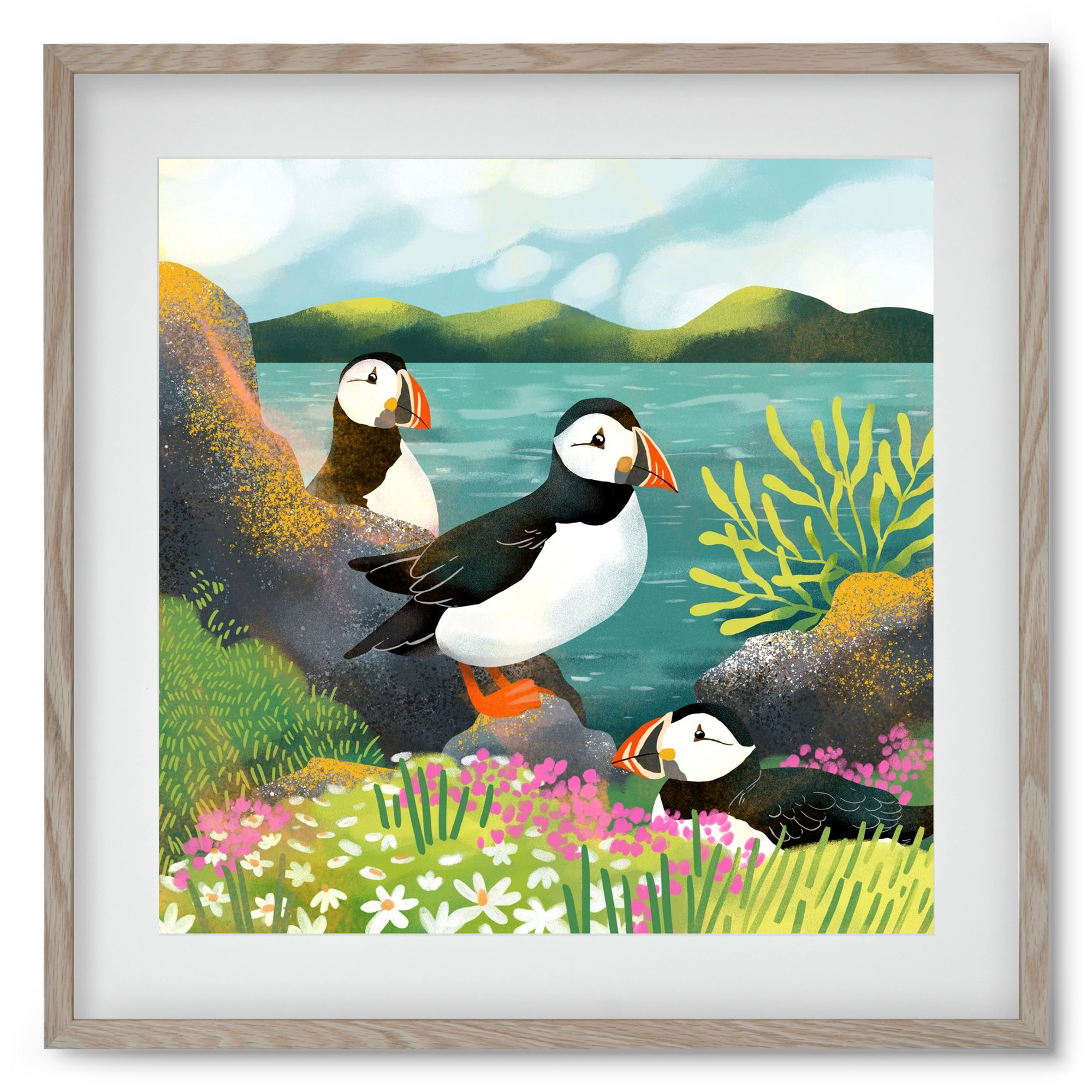 Lundák a parton, 50x50 cm (40x40 cm), Tölgy keret, paszpartuval