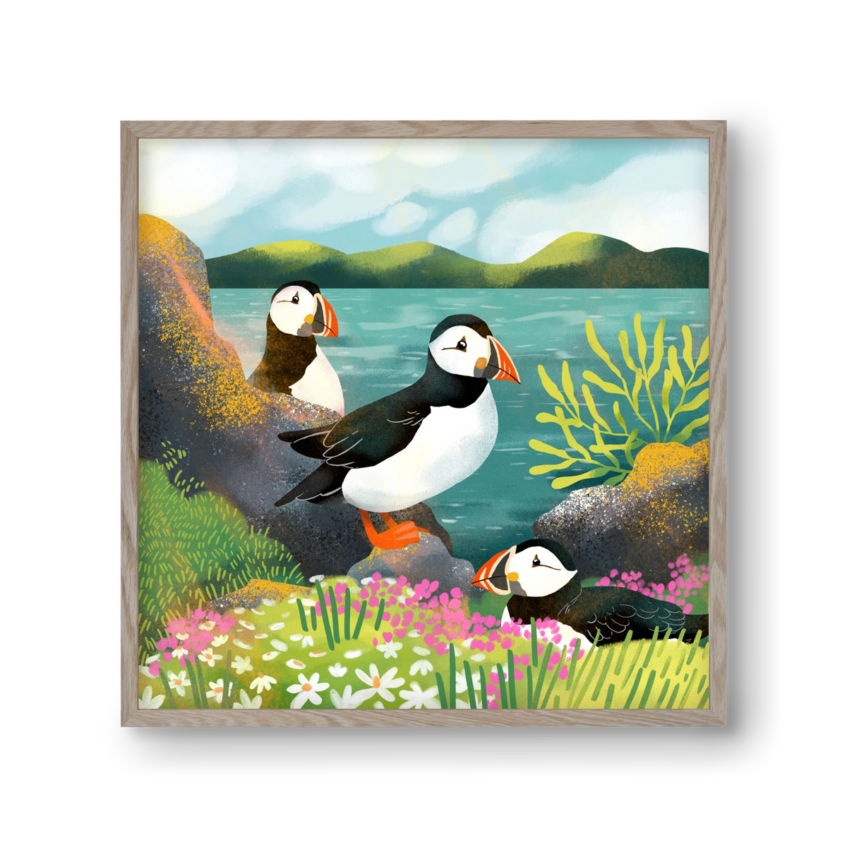 Lundák a parton, 30x30 cm (30x30 cm), Tölgy keret