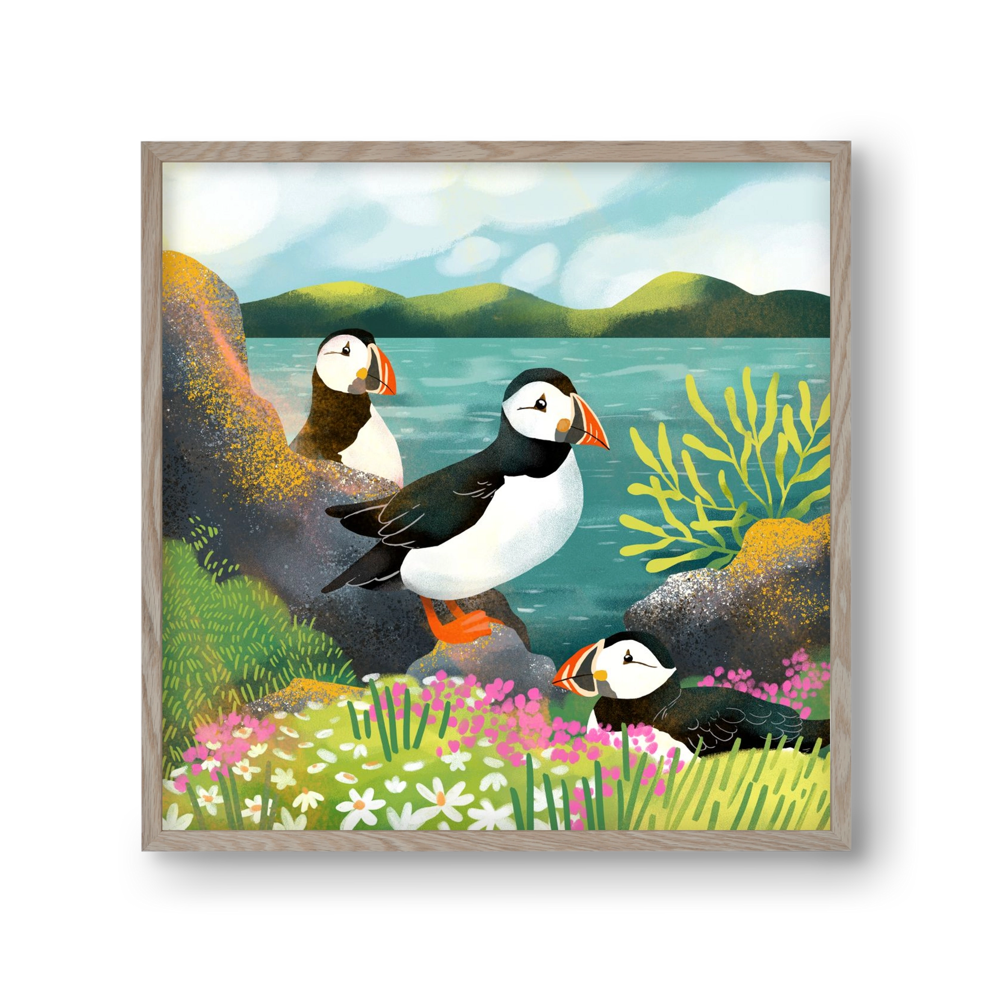 Lundák a parton, 30x30 cm (30x30 cm), Tölgy keret