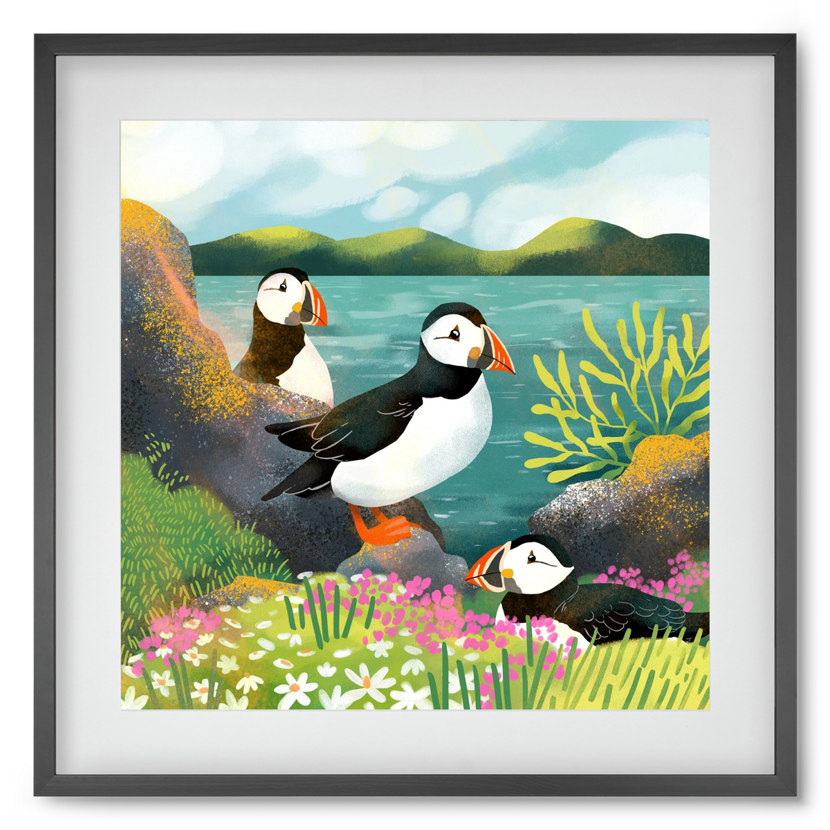 Lundák a parton, 50x50 cm (40x40 cm), Fekete keret, paszpartuval