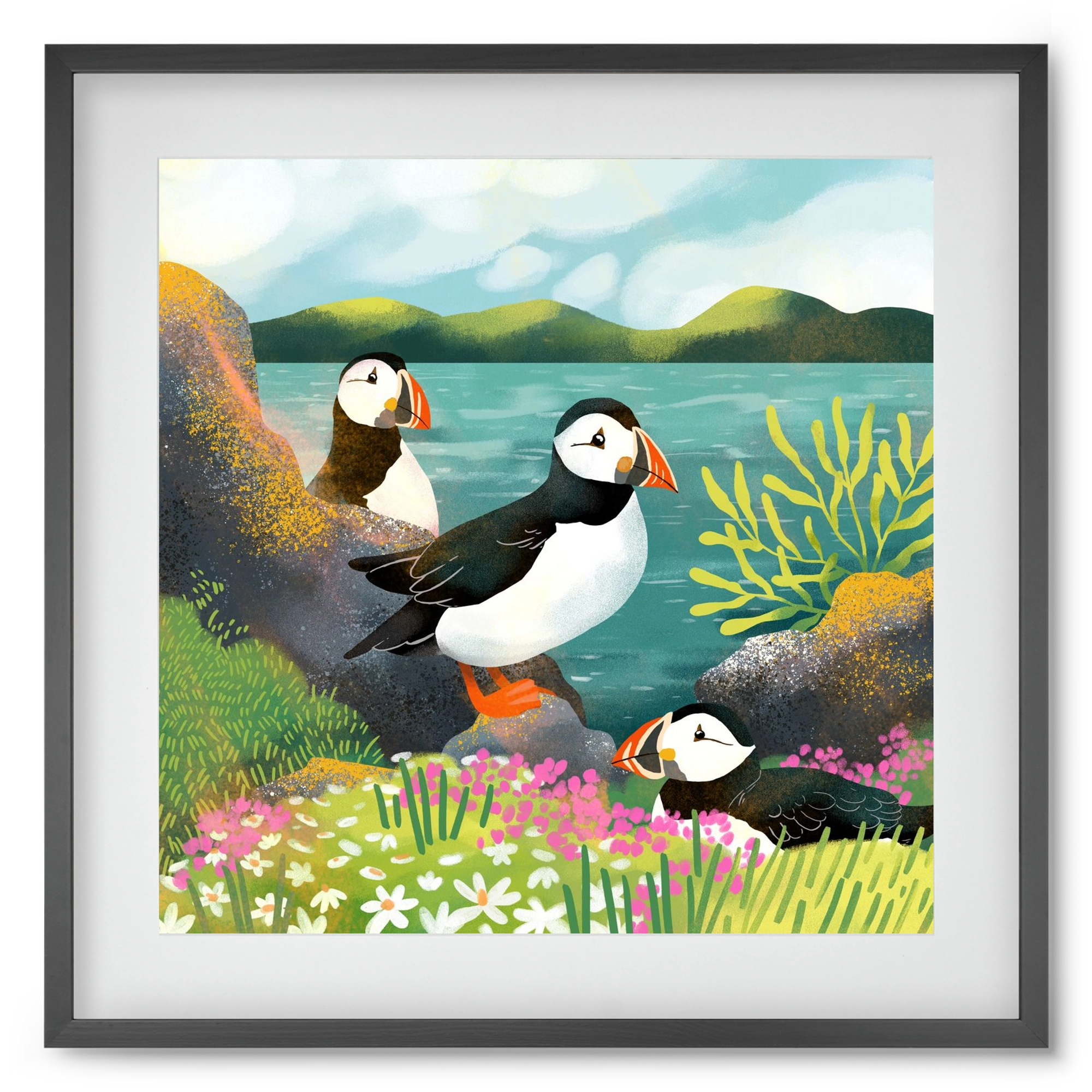 Lundák a parton, 50x50 cm (40x40 cm), Fekete keret, paszpartuval