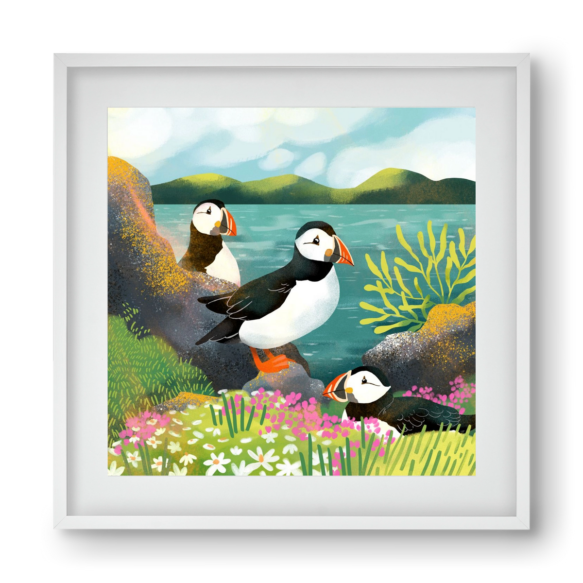 Lundák a parton, 40x40 cm (30x30 cm), Fehér keret, paszpartuval