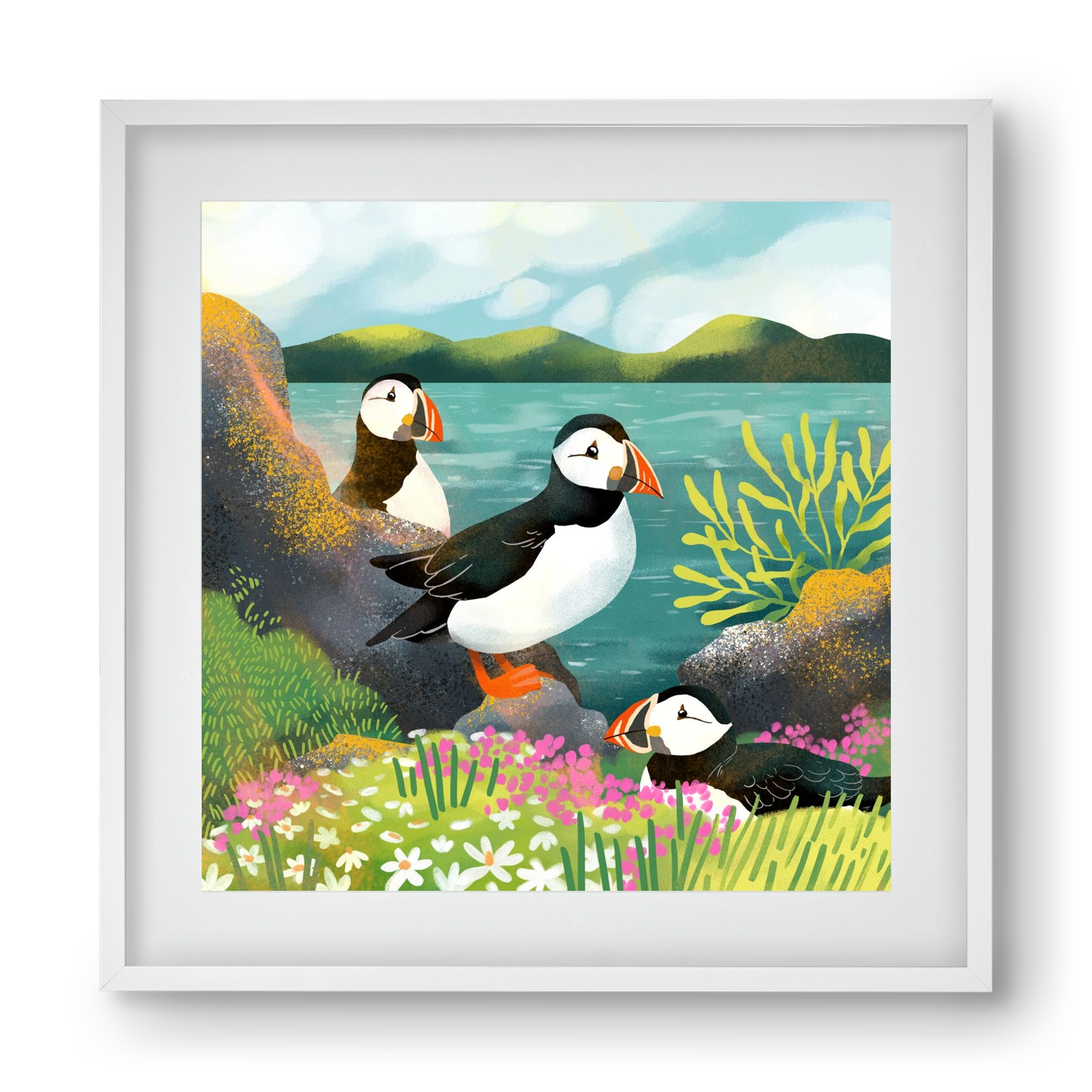 Lundák a parton, 40x40 cm (30x30 cm), Fehér keret, paszpartuval