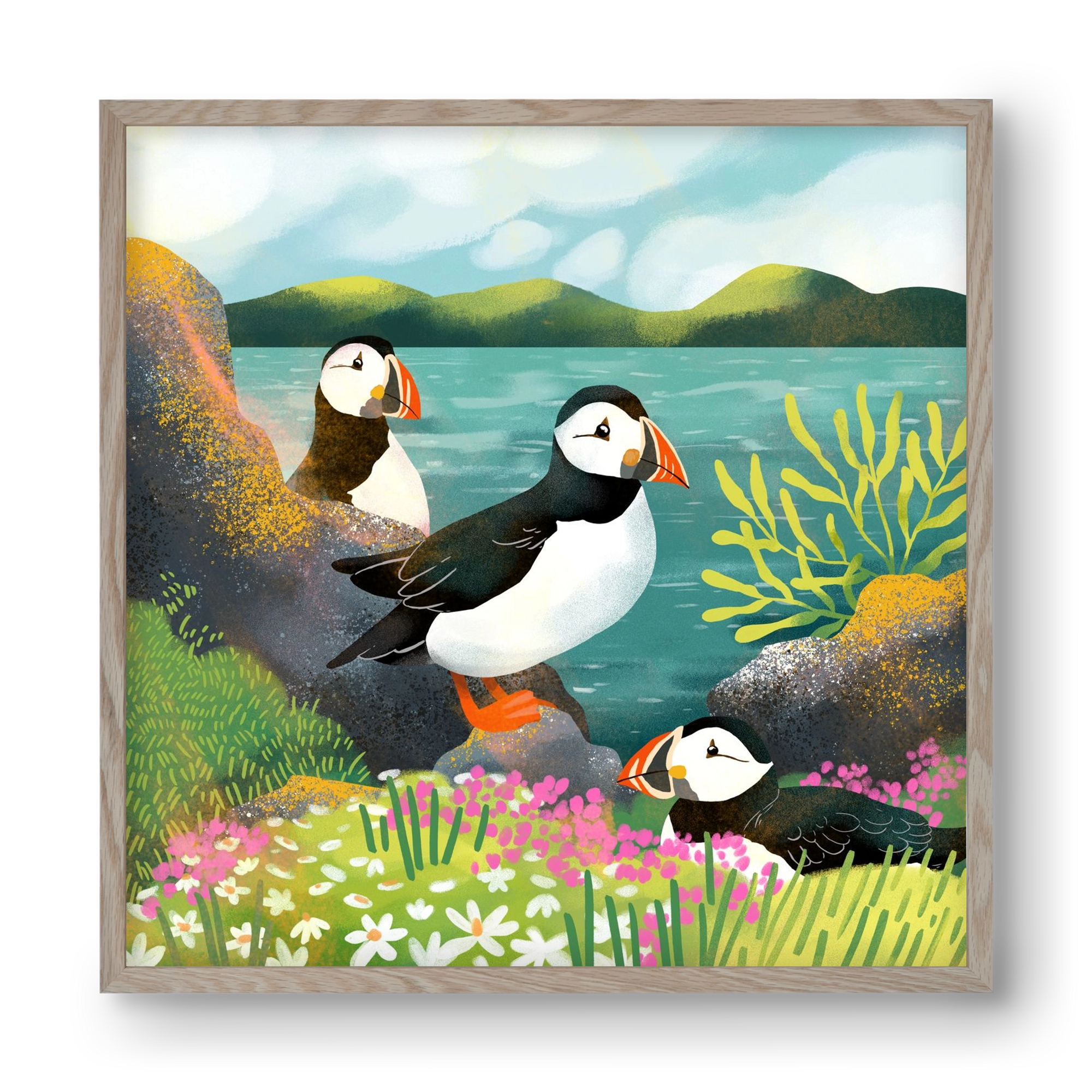 Lundák a parton, 40x40 cm (40x40 cm), Tölgy keret