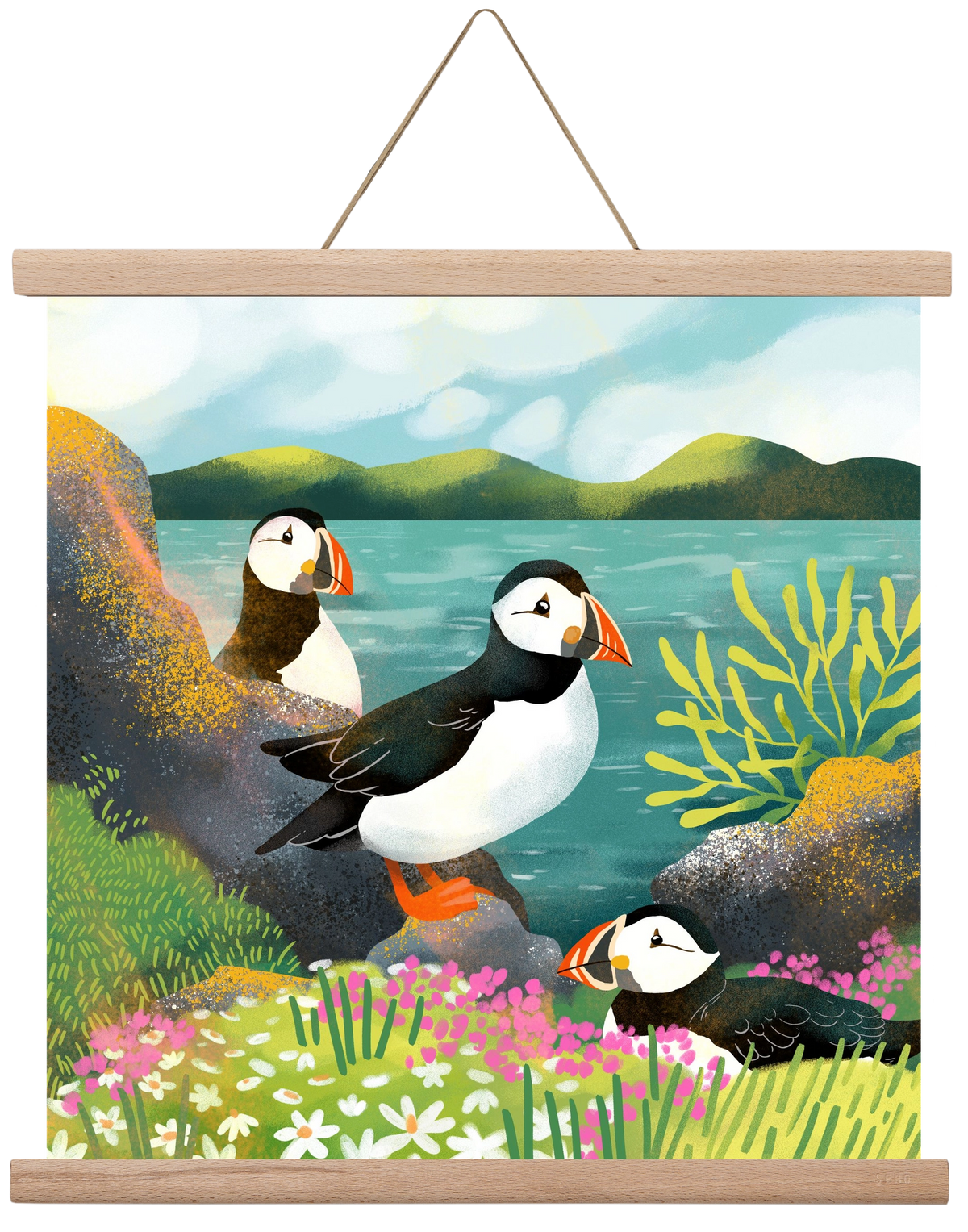 Lundák a parton, 40x40 cm (40x40 cm), Tölgy akasztó