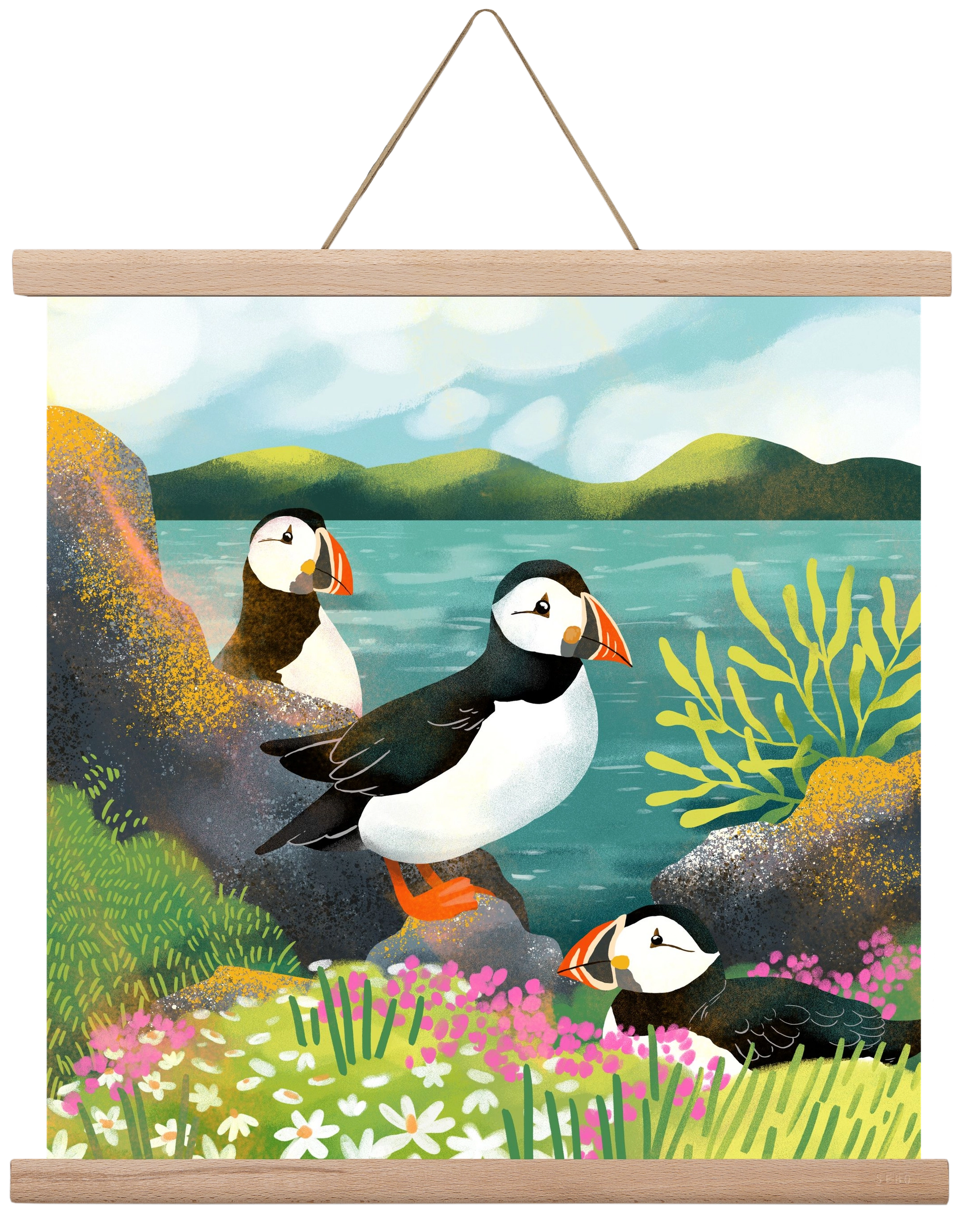 Lundák a parton, 40x40 cm (40x40 cm), Tölgy akasztó