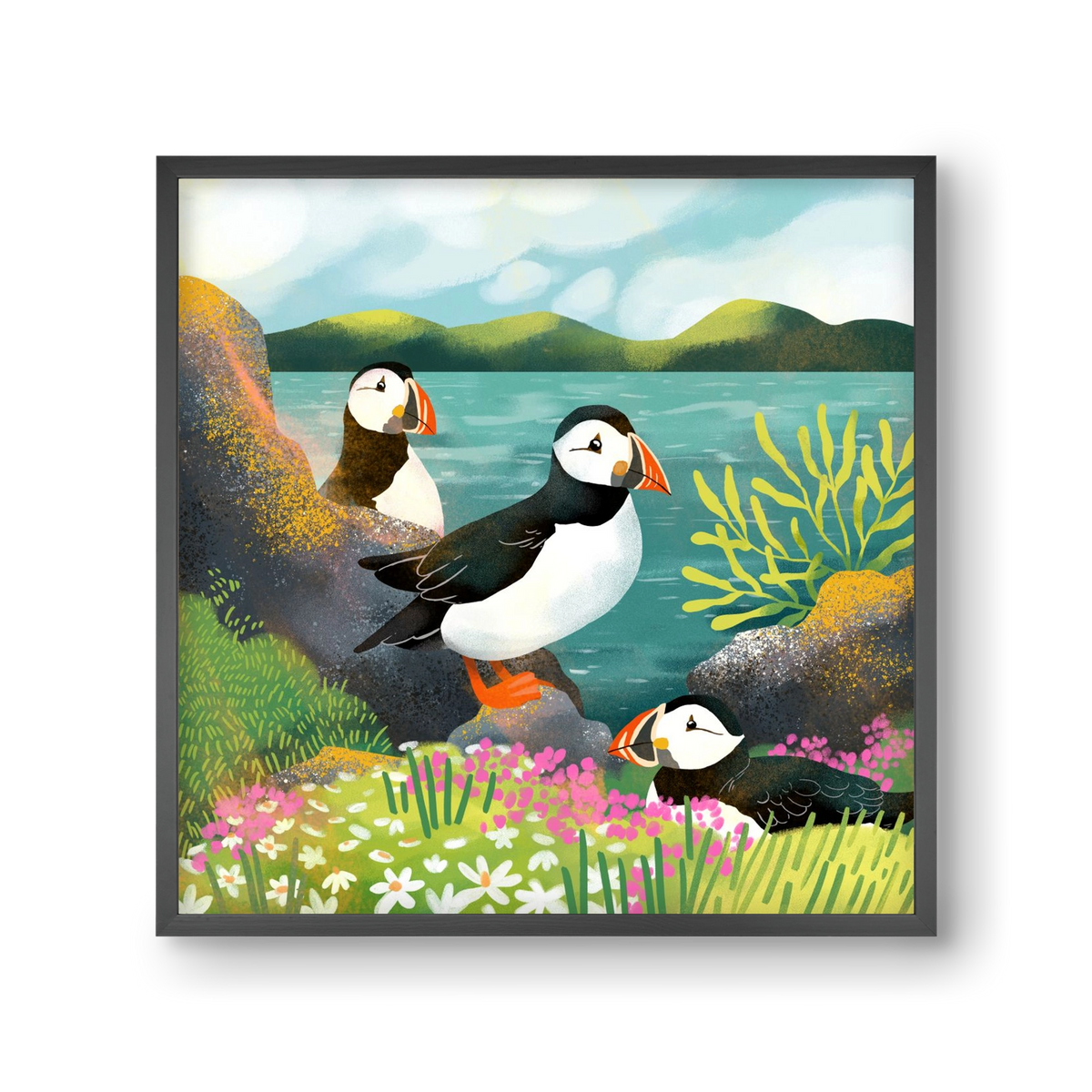 Lundák a parton, 30x30 cm (30x30 cm), Fekete keret