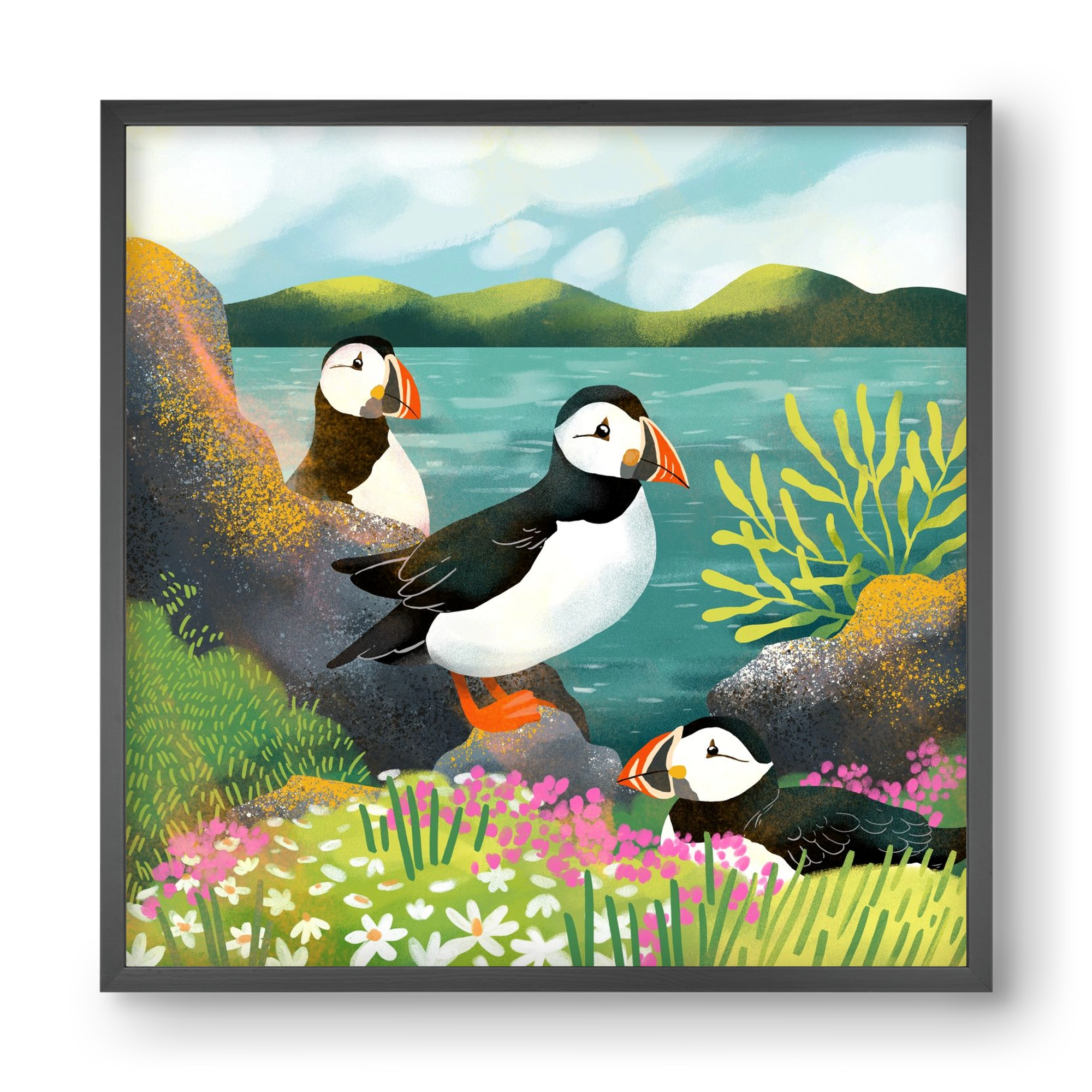Lundák a parton, 40x40 cm (40x40 cm), Fekete keret
