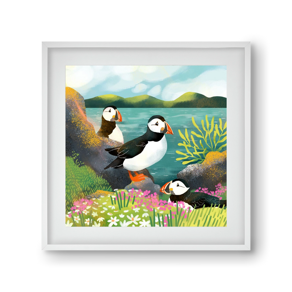 Lundák a parton, 30x30 cm (20x20 cm), Fehér keret, paszpartuval