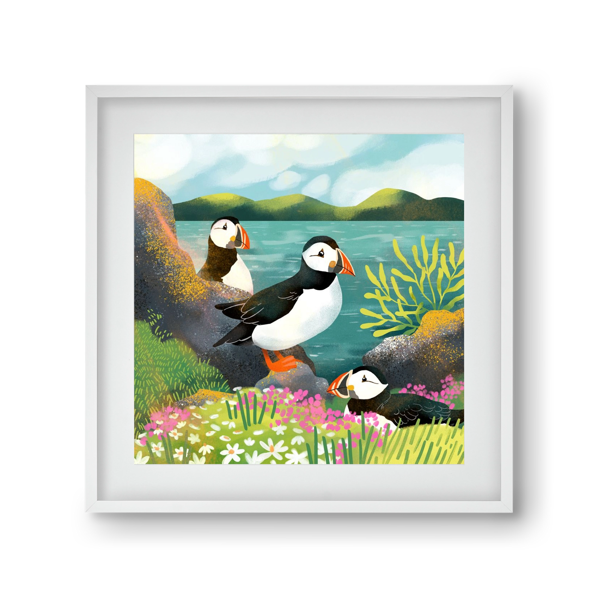 Lundák a parton, 30x30 cm (20x20 cm), Fehér keret, paszpartuval