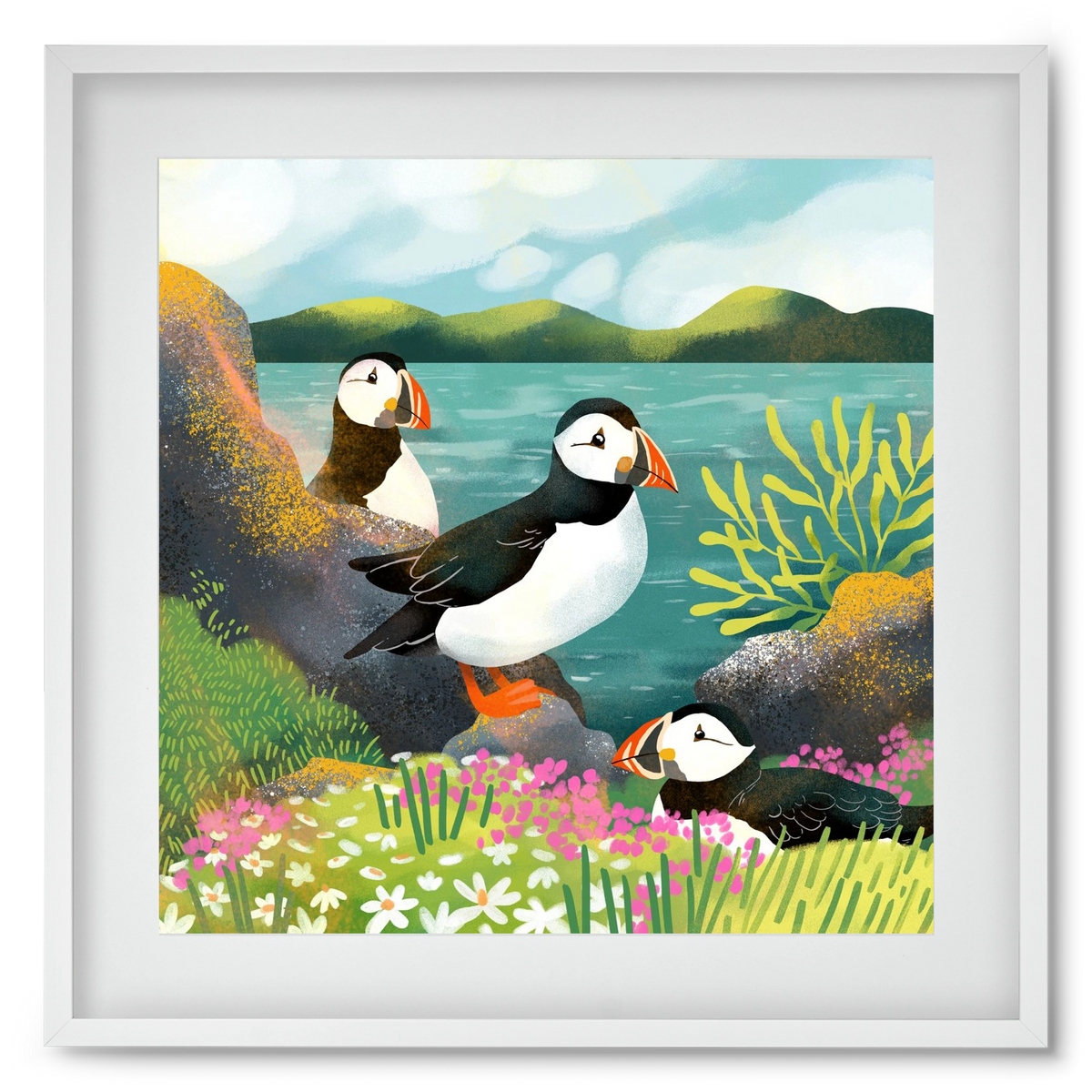 Lundák a parton, 50x50 cm (40x40 cm), Fehér keret, paszpartuval