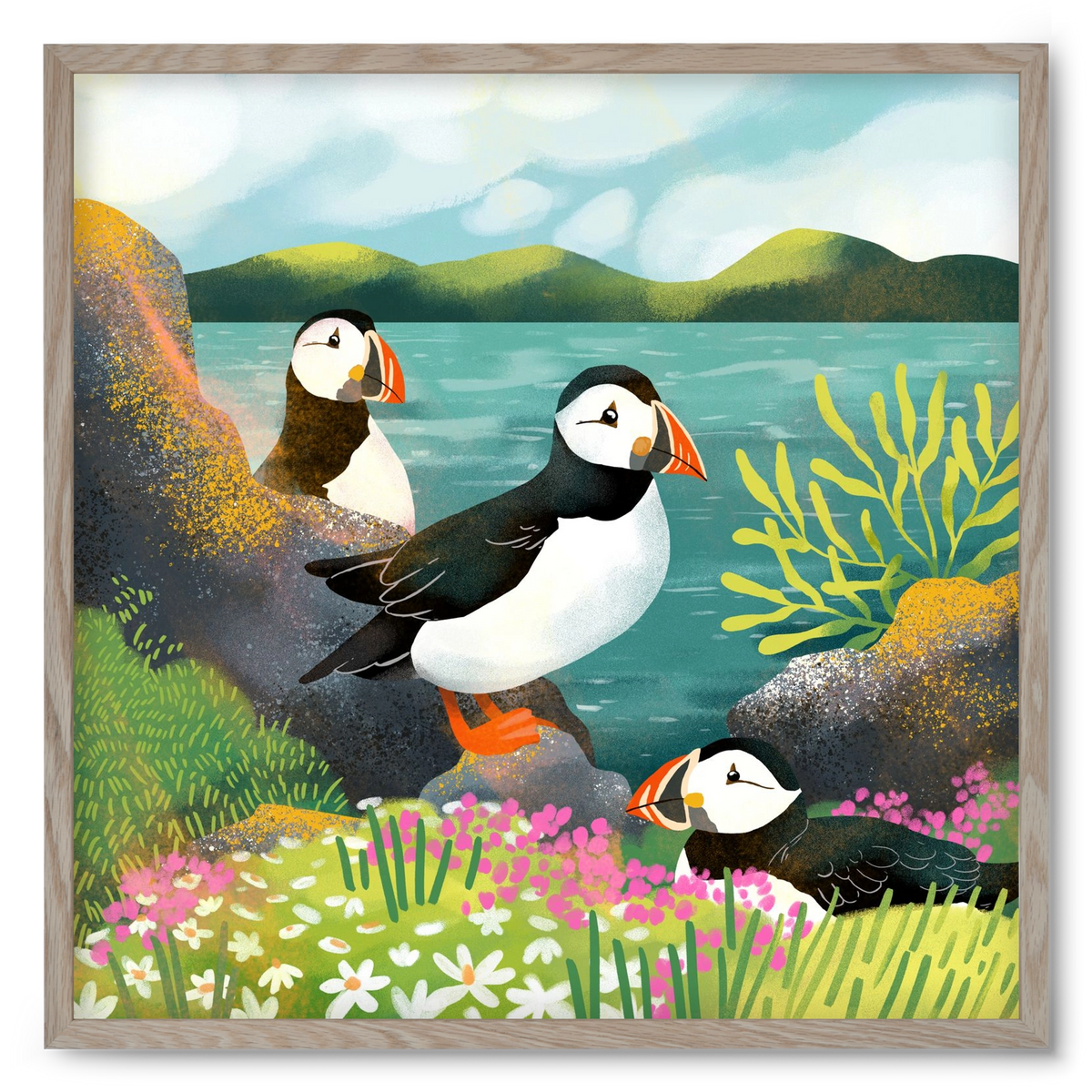 Lundák a parton, 50x50 cm (50x50 cm), Tölgy keret