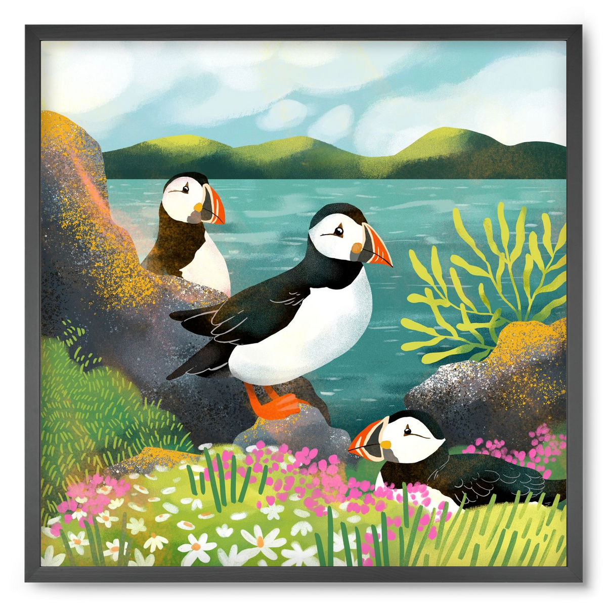 Lundák a parton, 50x50 cm (50x50 cm), Fekete keret