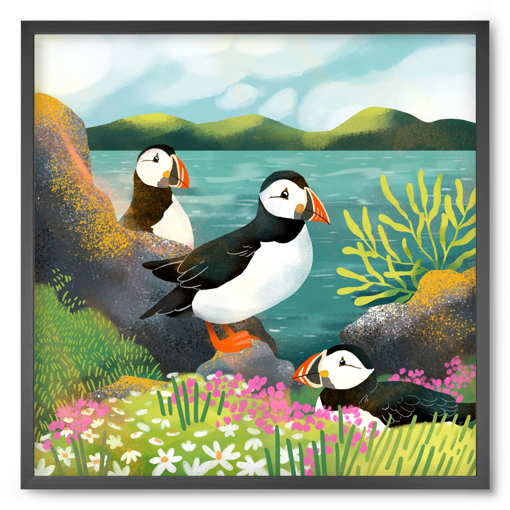 Lundák a parton, 50x50 cm (50x50 cm), Fekete keret