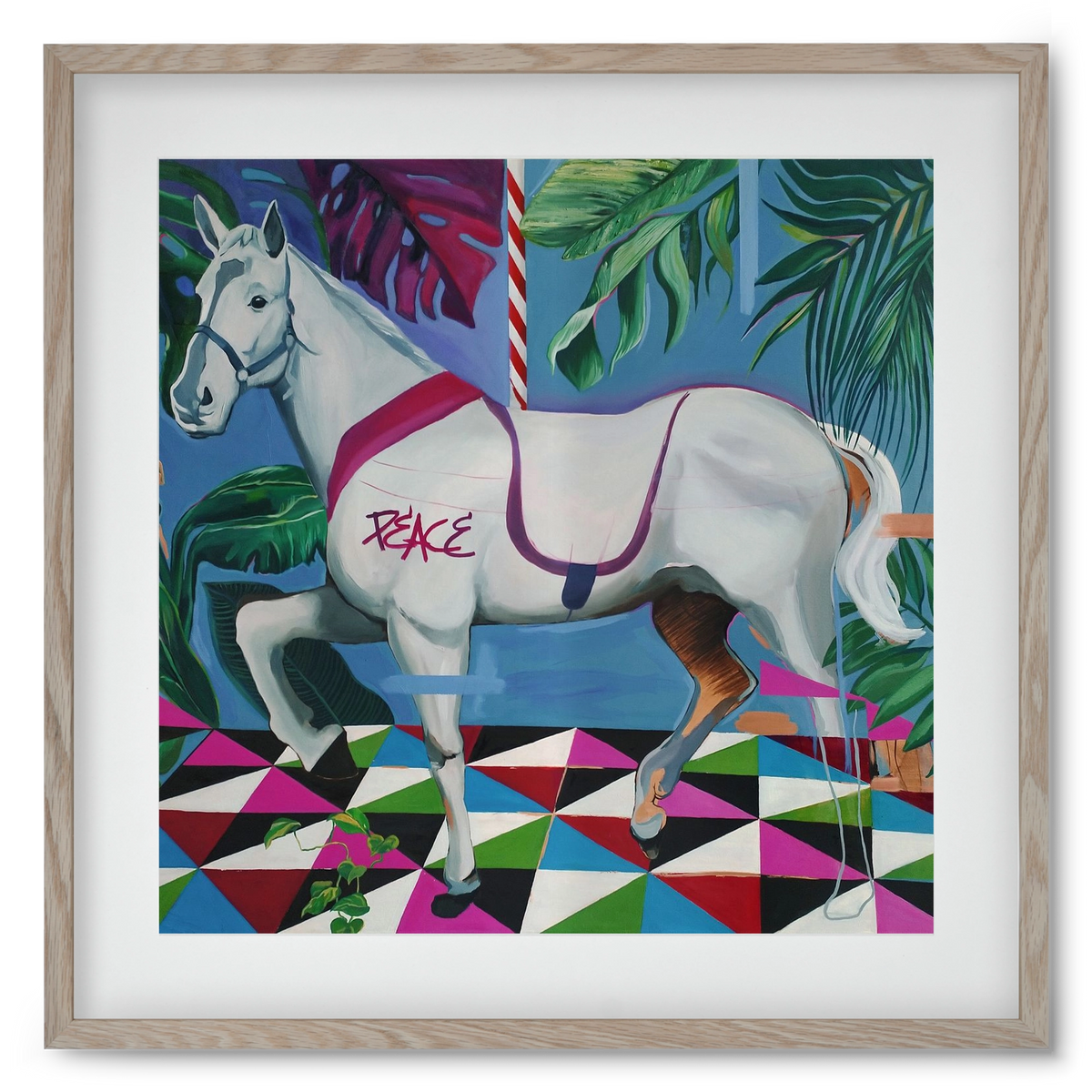 Djungel ló, 50x50 cm (40x40 cm), Tölgy keret, paszpartuval