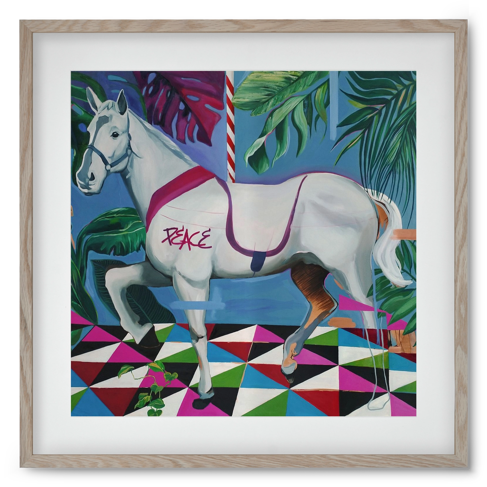 Djungel ló, 50x50 cm (40x40 cm), Tölgy keret, paszpartuval