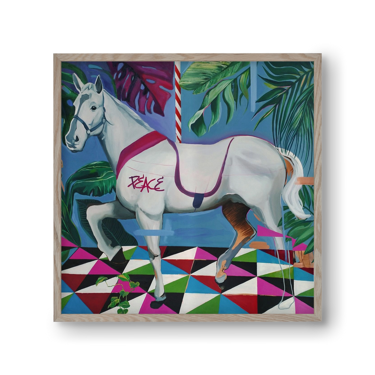 Djungel ló, 30x30 cm (30x30 cm), Tölgy keret