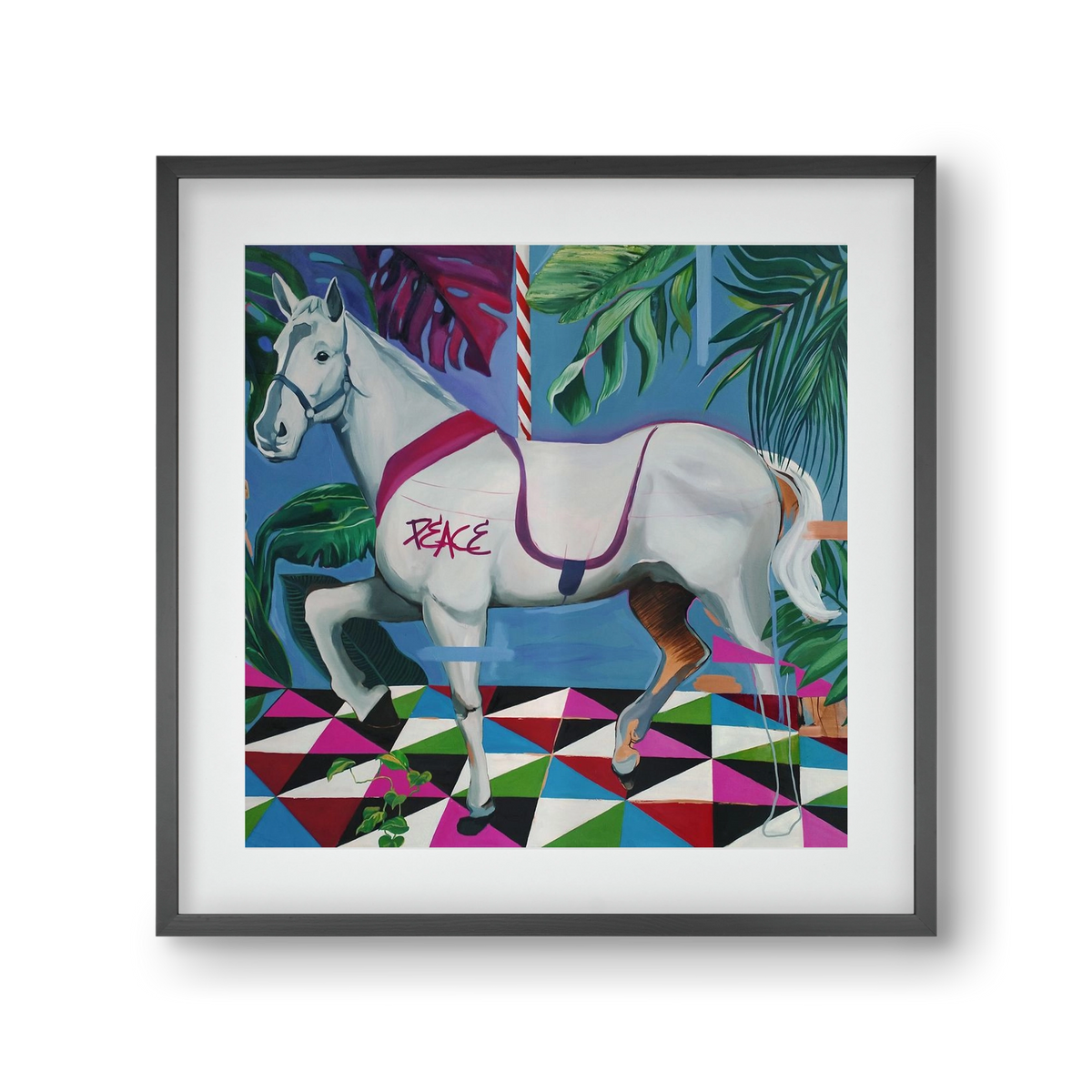 Djungel ló, 30x30 cm (20x20 cm), Fekete keret, paszpartuval