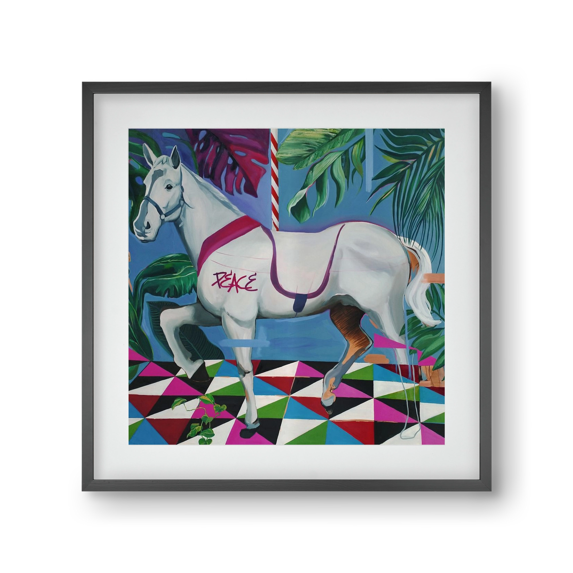 Djungel ló, 30x30 cm (20x20 cm), Fekete keret, paszpartuval