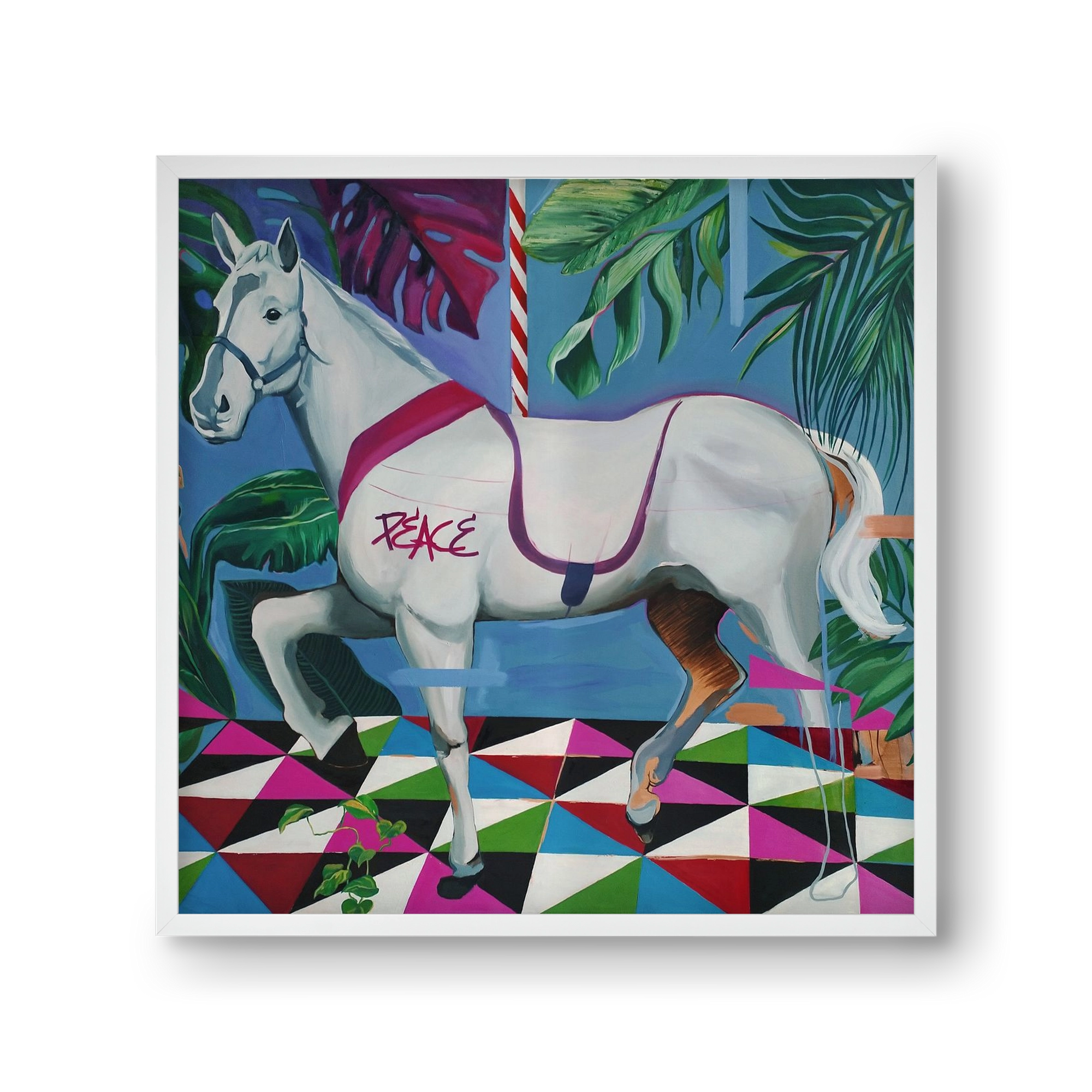 Djungel ló, 30x30 cm (30x30 cm), Fehér keret