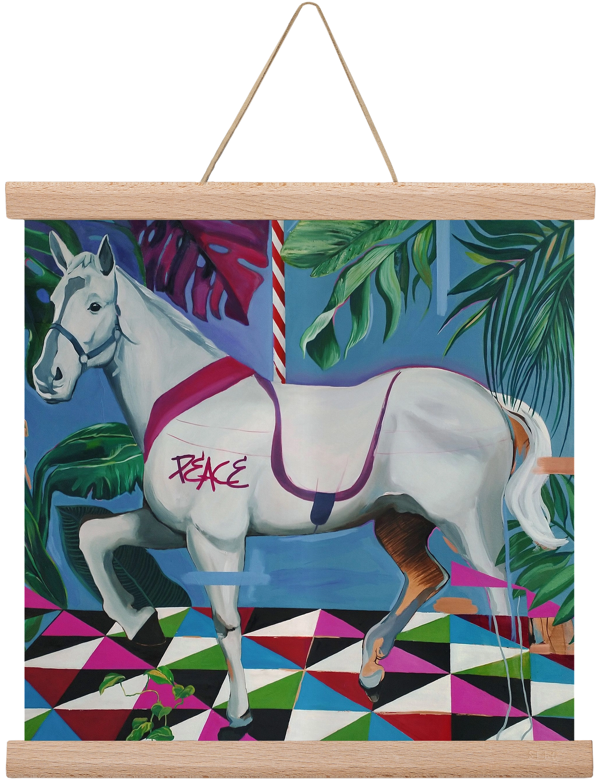 Djungel ló, 30x30 cm (30x30 cm), Tölgy akasztó