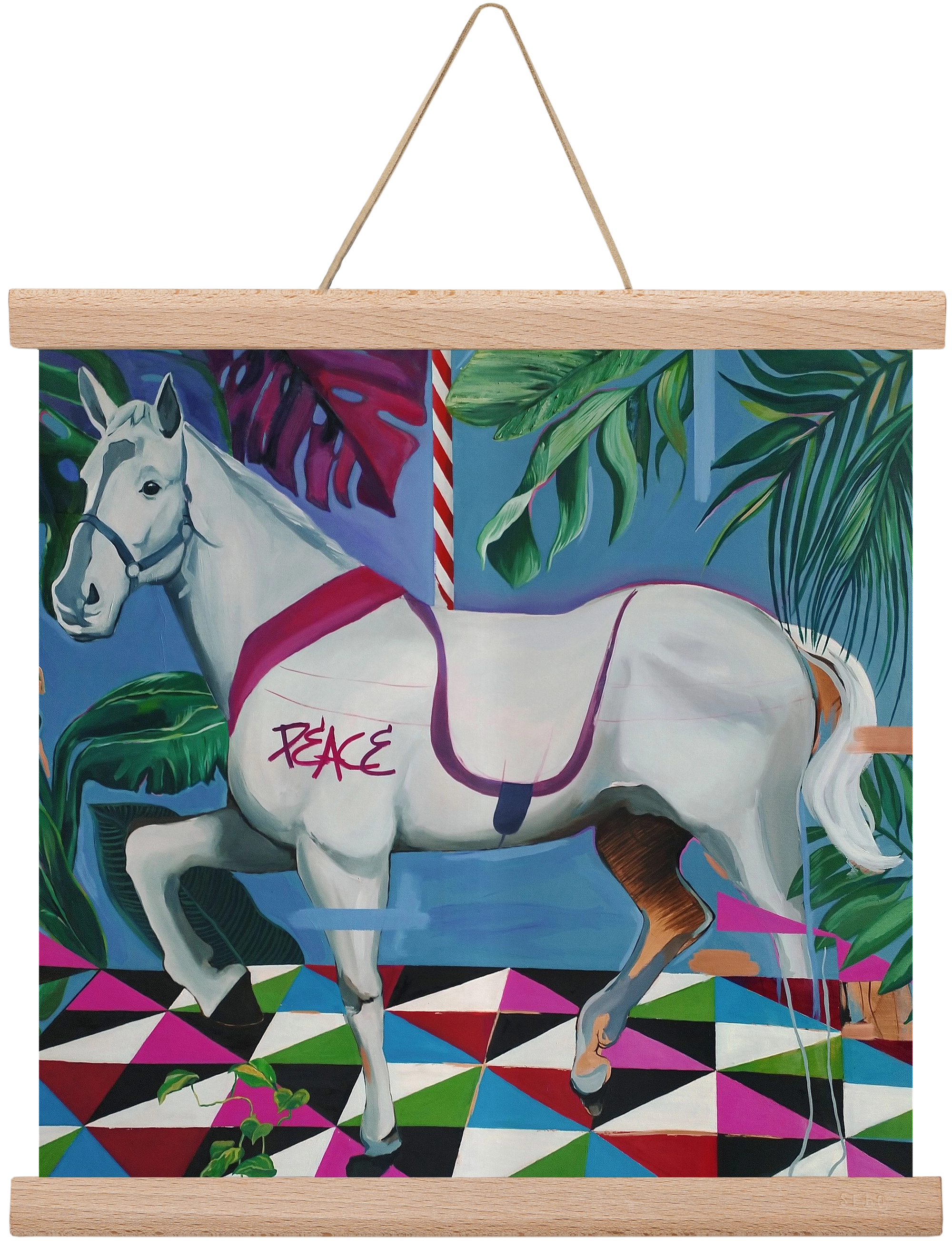 Djungel ló, 30x30 cm (30x30 cm), Tölgy akasztó