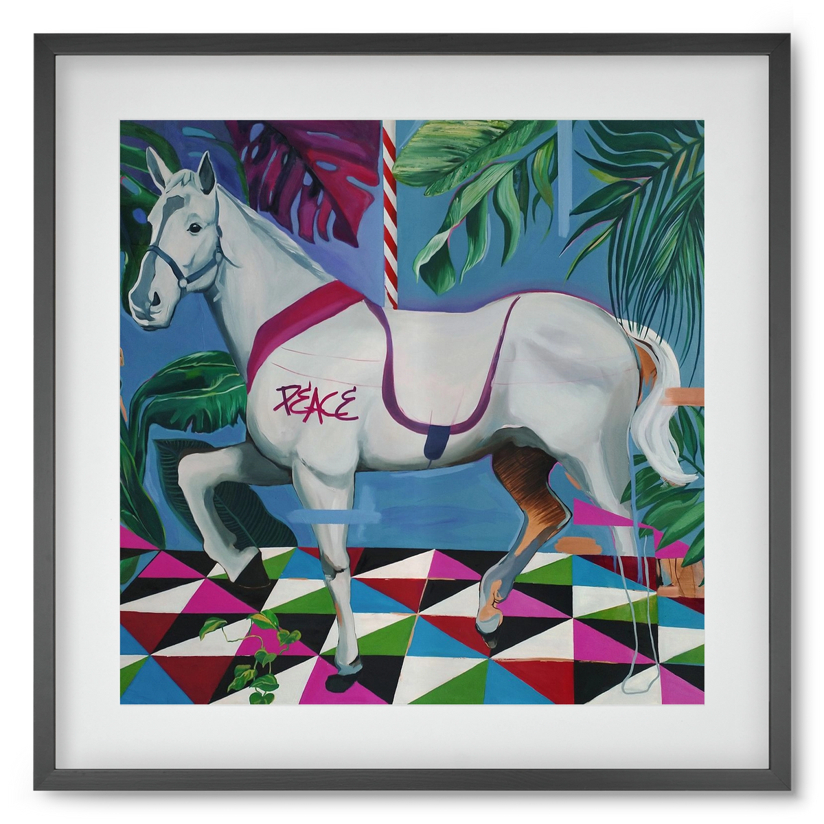 Djungel ló, 50x50 cm (40x40 cm), Fekete keret, paszpartuval