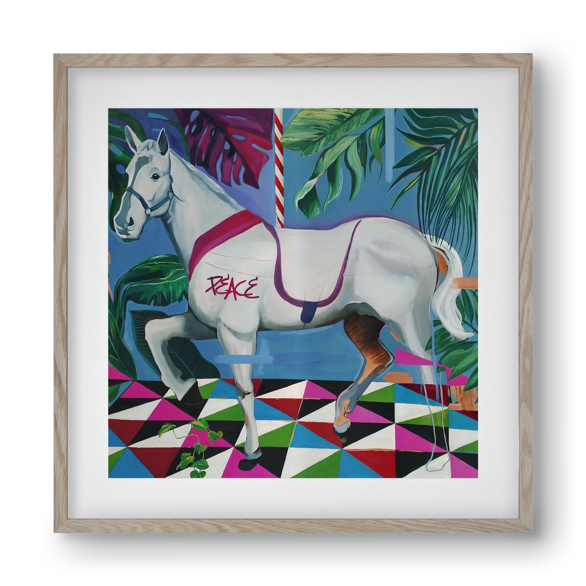 Djungel ló, 40x40 cm (30x30 cm), Tölgy keret, paszpartuval