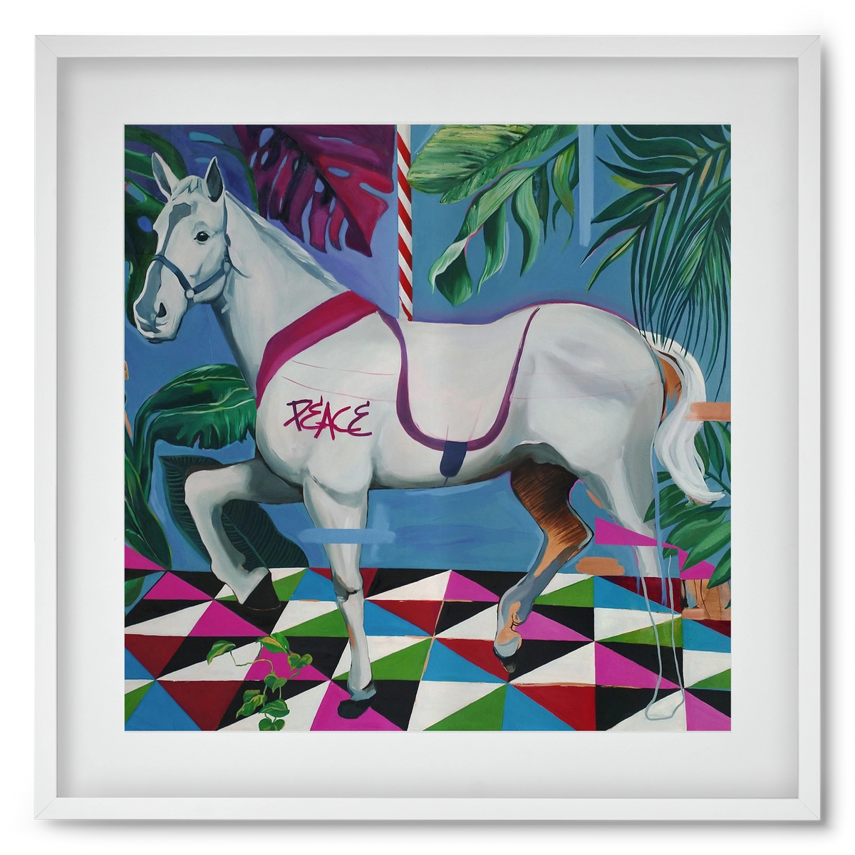 Djungel ló, 50x50 cm (40x40 cm), Fehér keret, paszpartuval