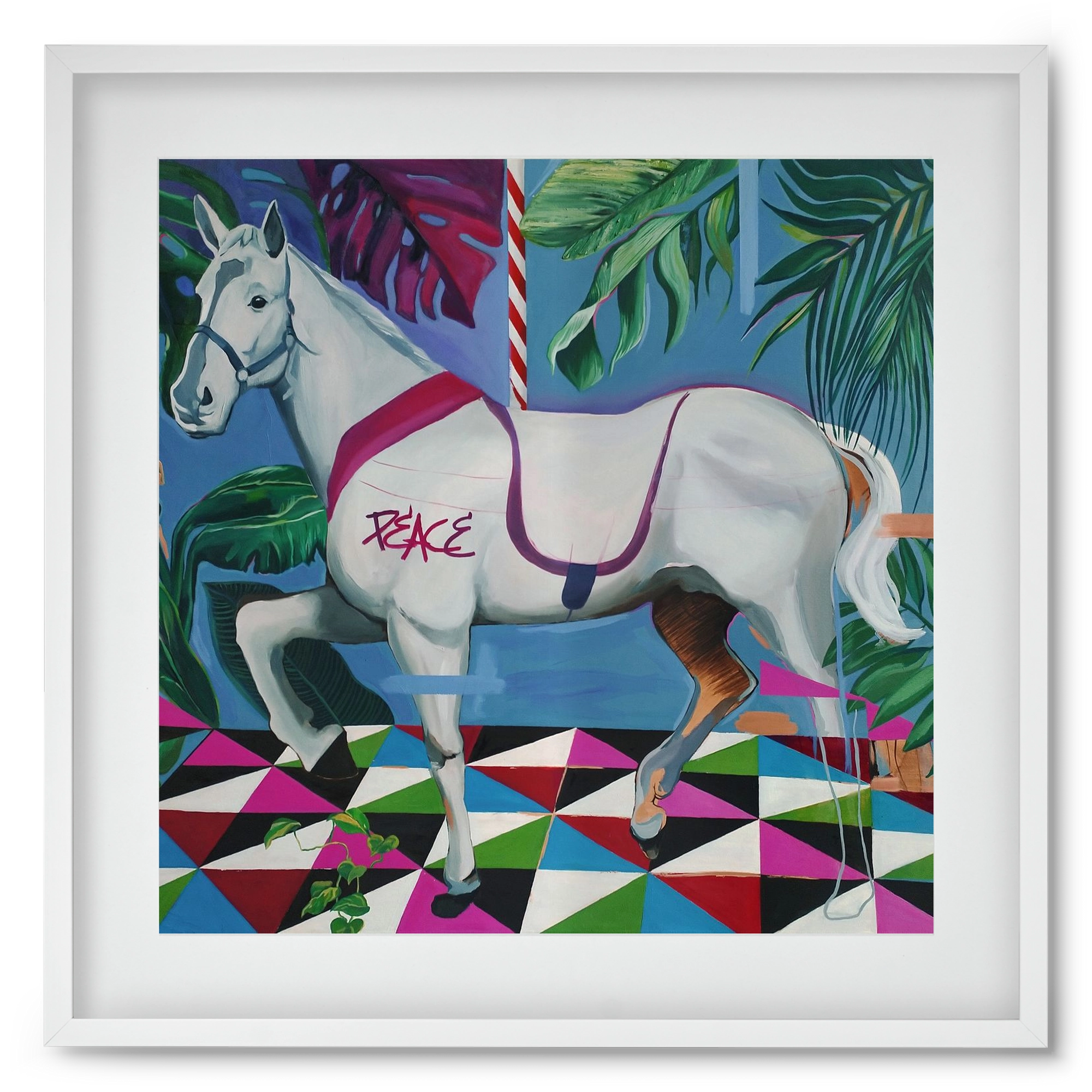 Djungel ló, 50x50 cm (40x40 cm), Fehér keret, paszpartuval