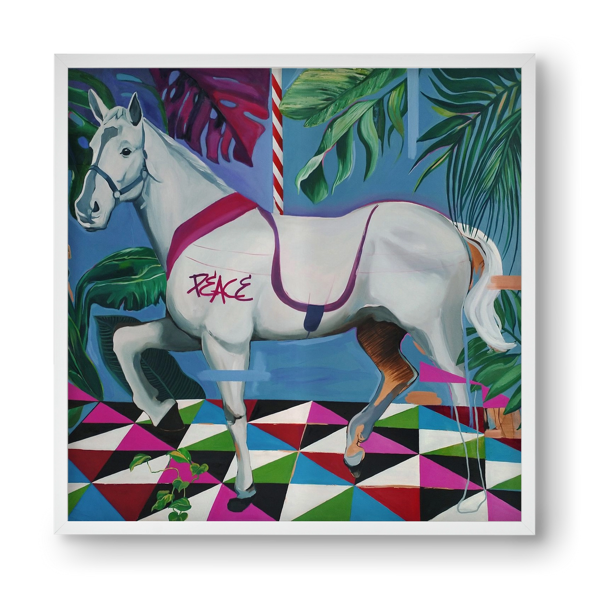 Djungel ló, 40x40 cm (40x40 cm), Fehér keret