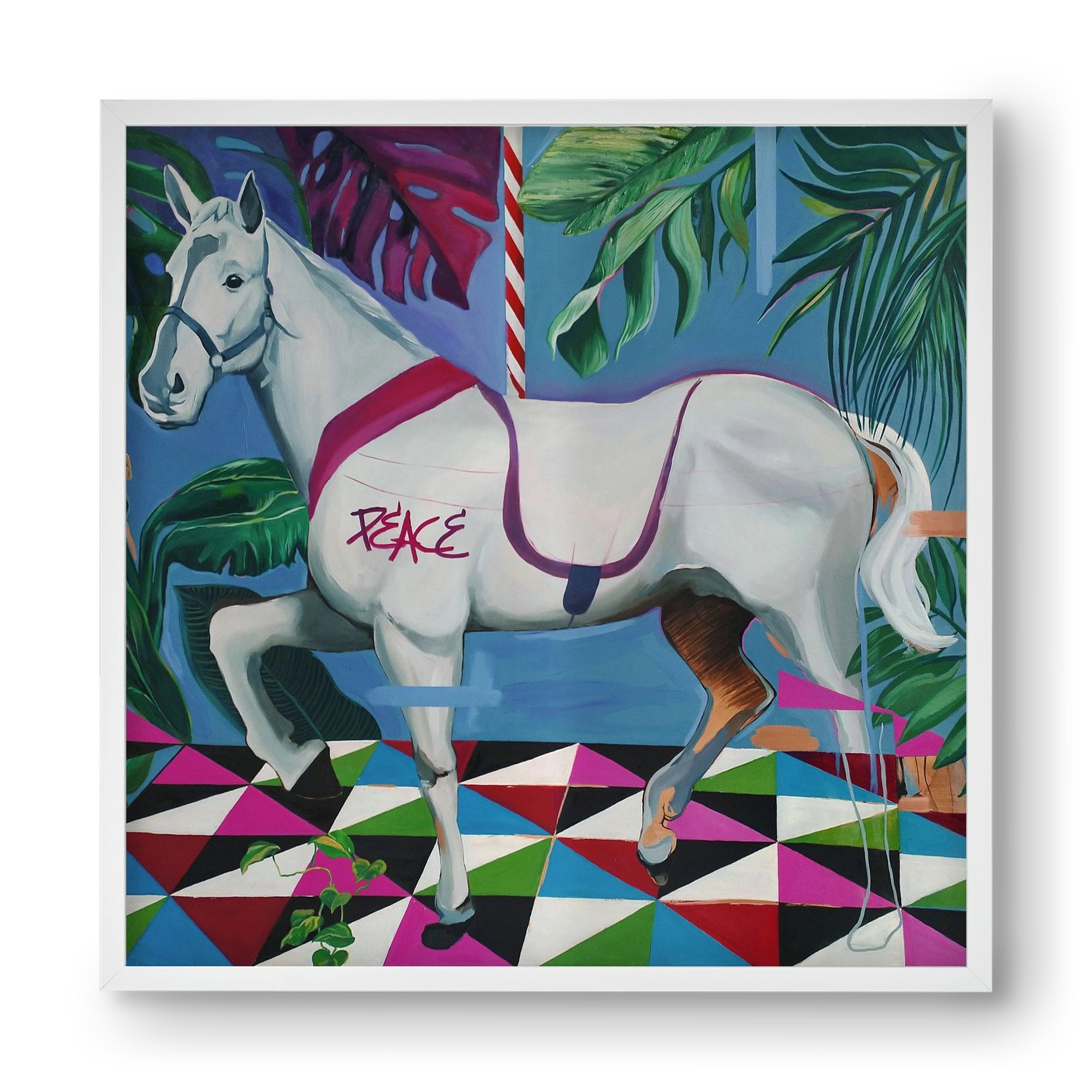 Djungel ló, 40x40 cm (40x40 cm), Fehér keret