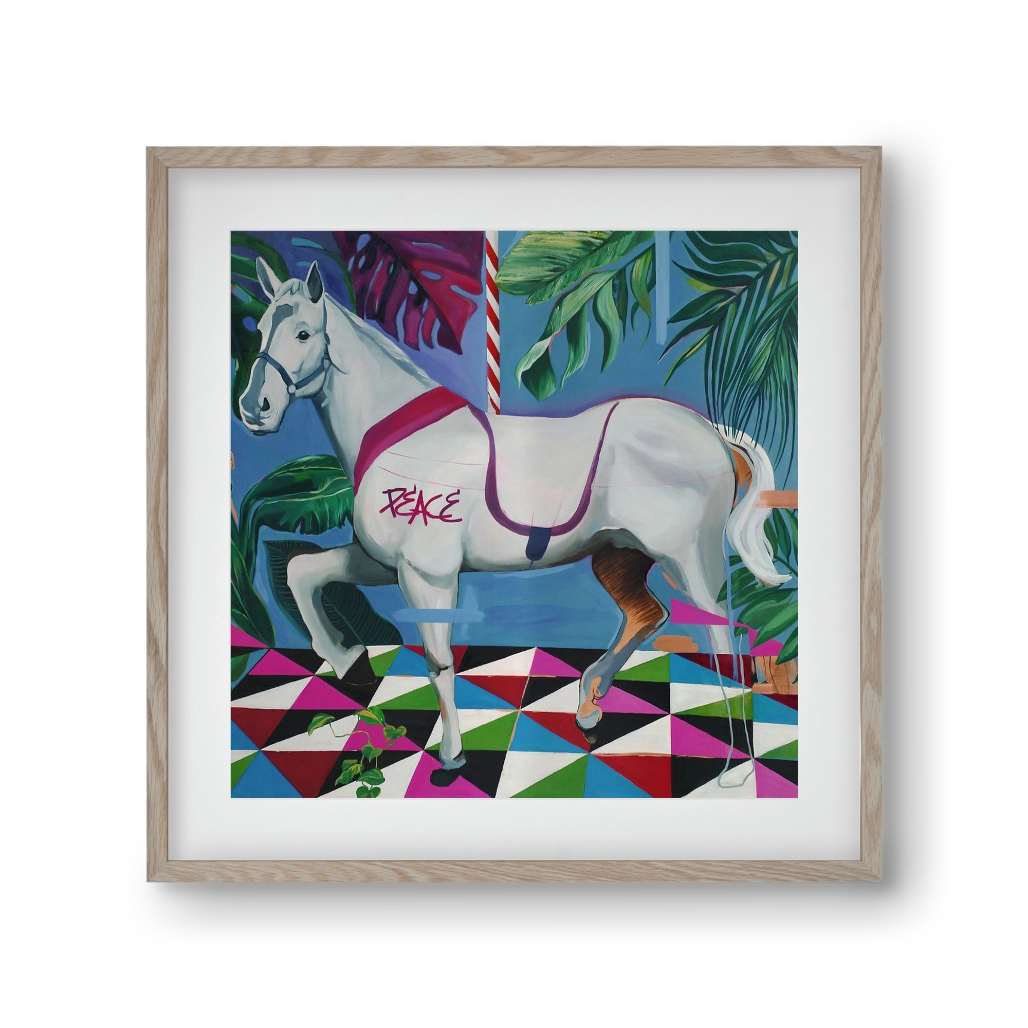 Djungel ló, 30x30 cm (20x20 cm), Tölgy keret, paszpartuval