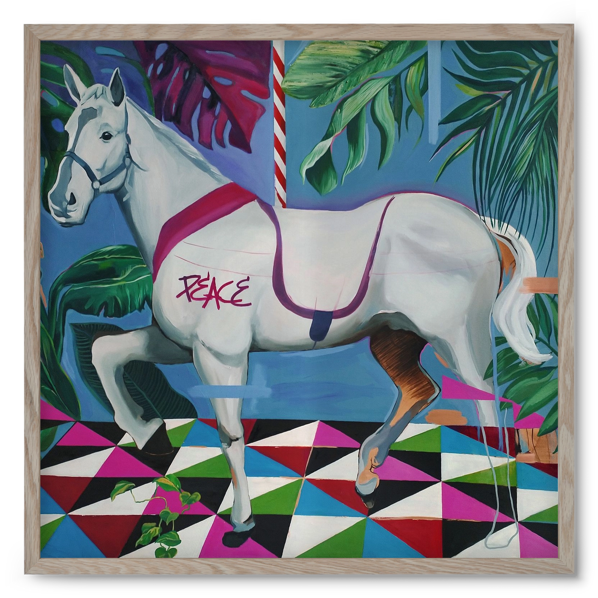 Djungel ló, 50x50 cm (50x50 cm), Tölgy keret