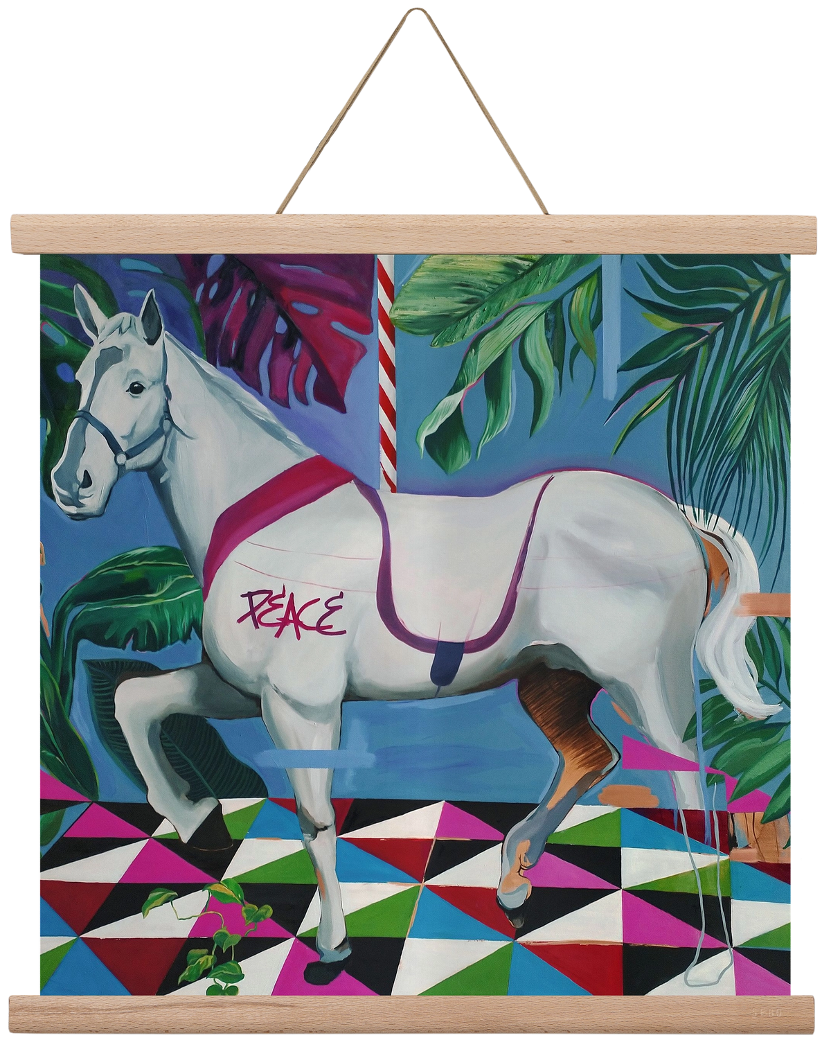 Djungel ló, 40x40 cm (40x40 cm), Tölgy akasztó