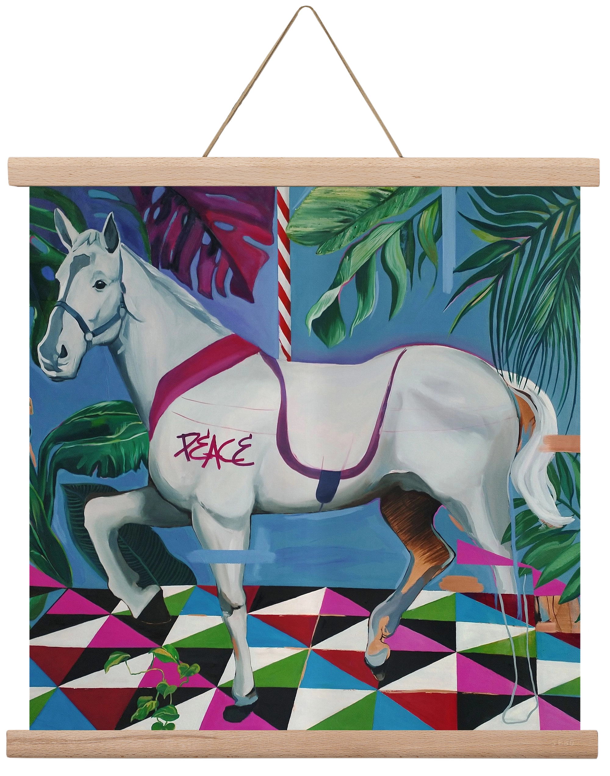 Djungel ló, 40x40 cm (40x40 cm), Tölgy akasztó