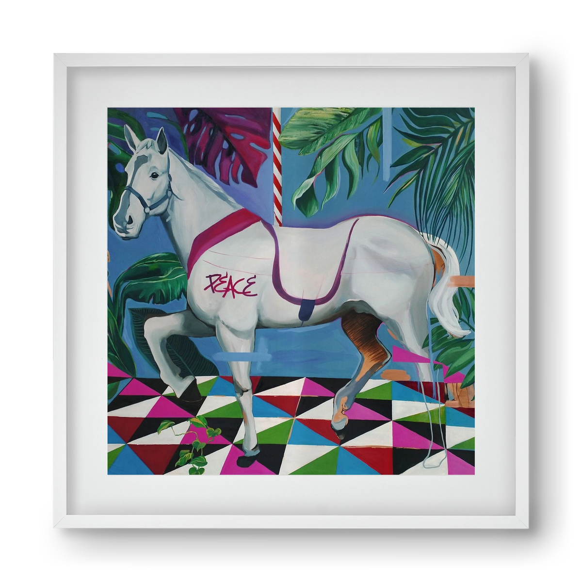 Djungel ló, 40x40 cm (30x30 cm), Fehér keret, paszpartuval